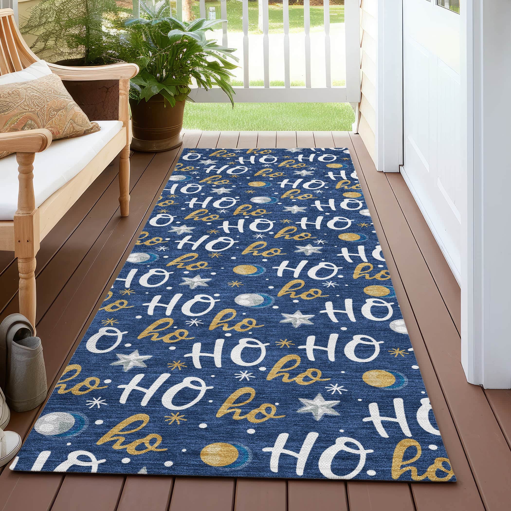 Luxury Machine Washable Indoor/Outdoor Holiday WN18 Navy Blue Rug 2'3" x 7'6" #shape_Runner