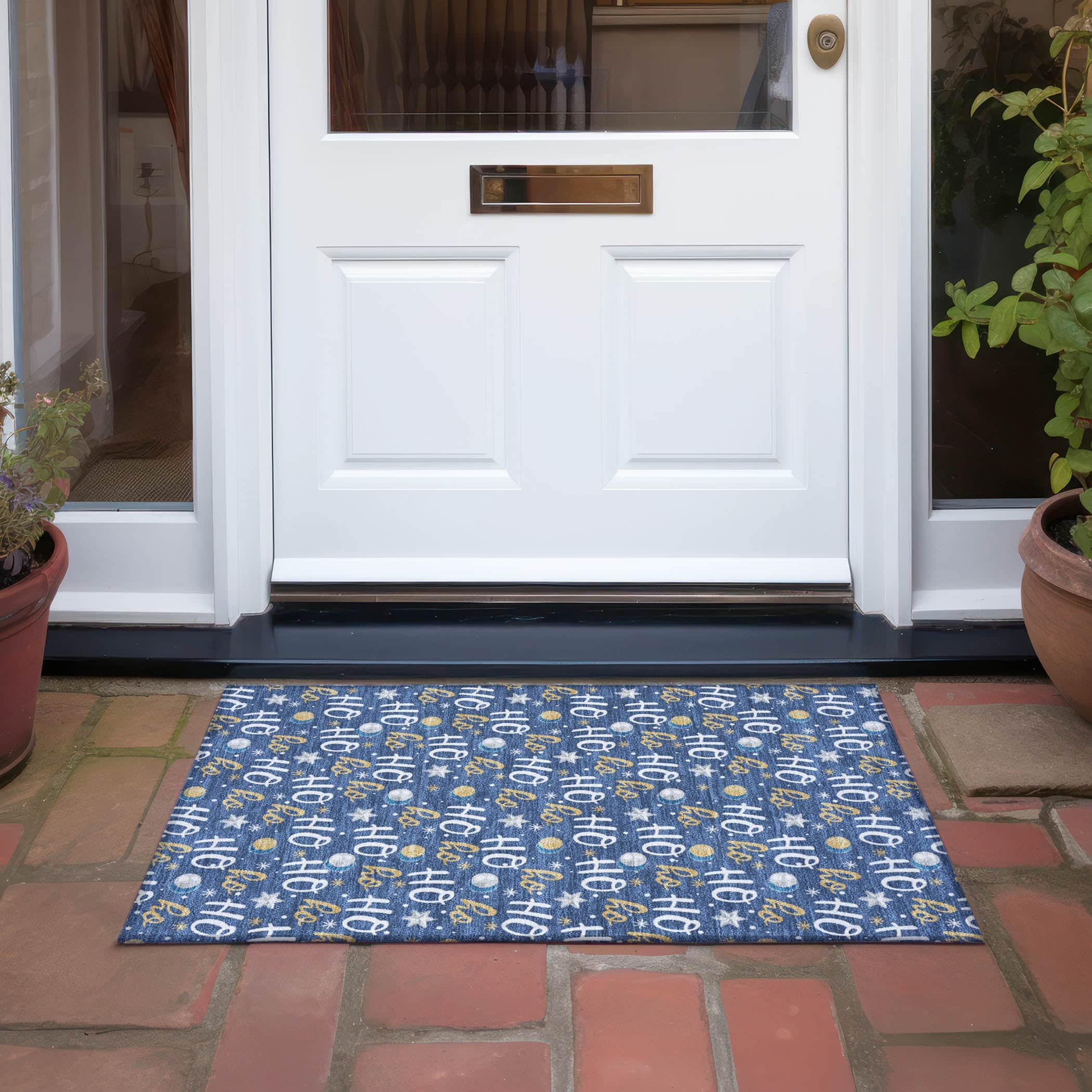 Luxury Machine Washable Indoor/Outdoor Holiday WN18 Navy Blue Rug 1'8" x 2'6" #shape_Rectangle