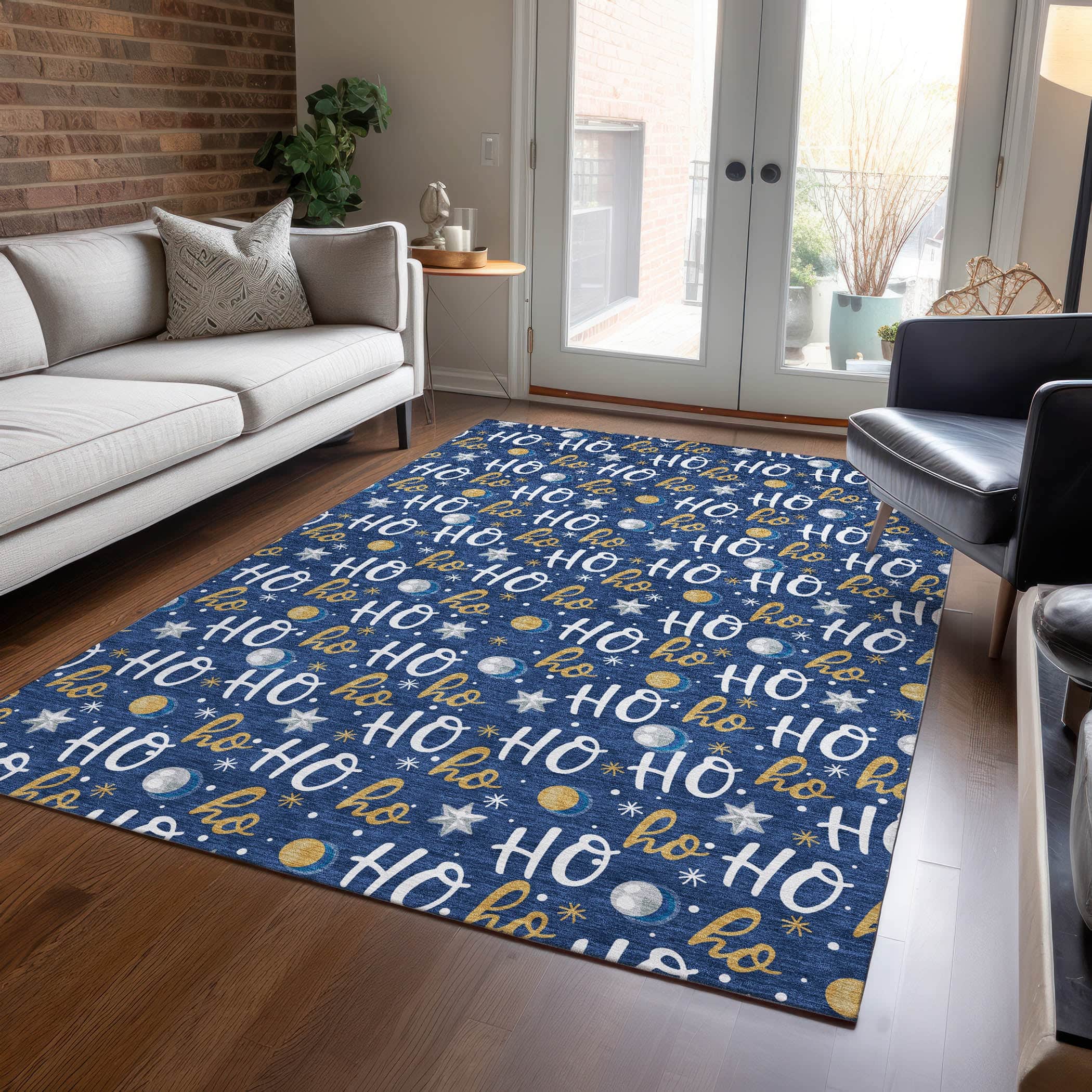 Luxury Machine Washable Indoor/Outdoor Holiday WN18 Navy Blue Rug 2'6" x 3'10" #shape_Rectangle
