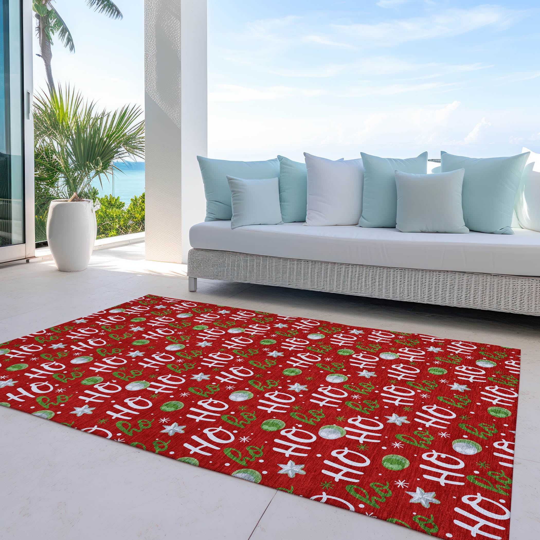 Luxury Machine Washable Indoor/Outdoor Holiday WN18 Red Rug 2'6" x 3'10" #shape_Rectangle