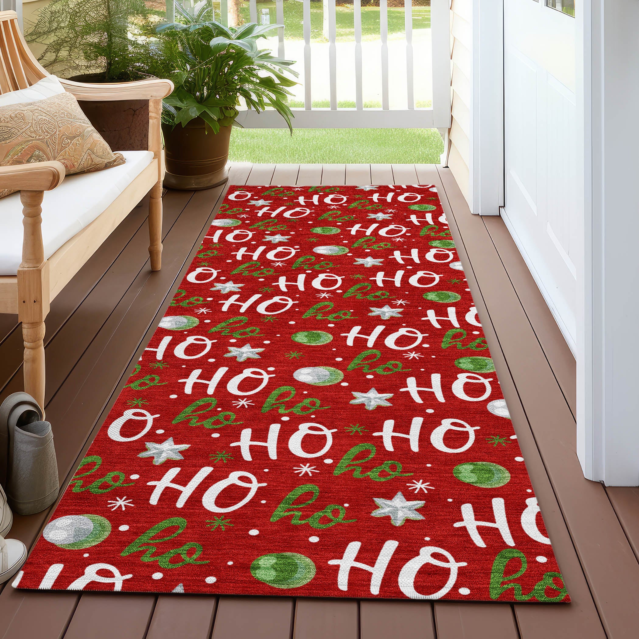 Luxury Machine Washable Indoor/Outdoor Holiday WN18 Red Rug 2'3" x 7'6" #shape_Runner