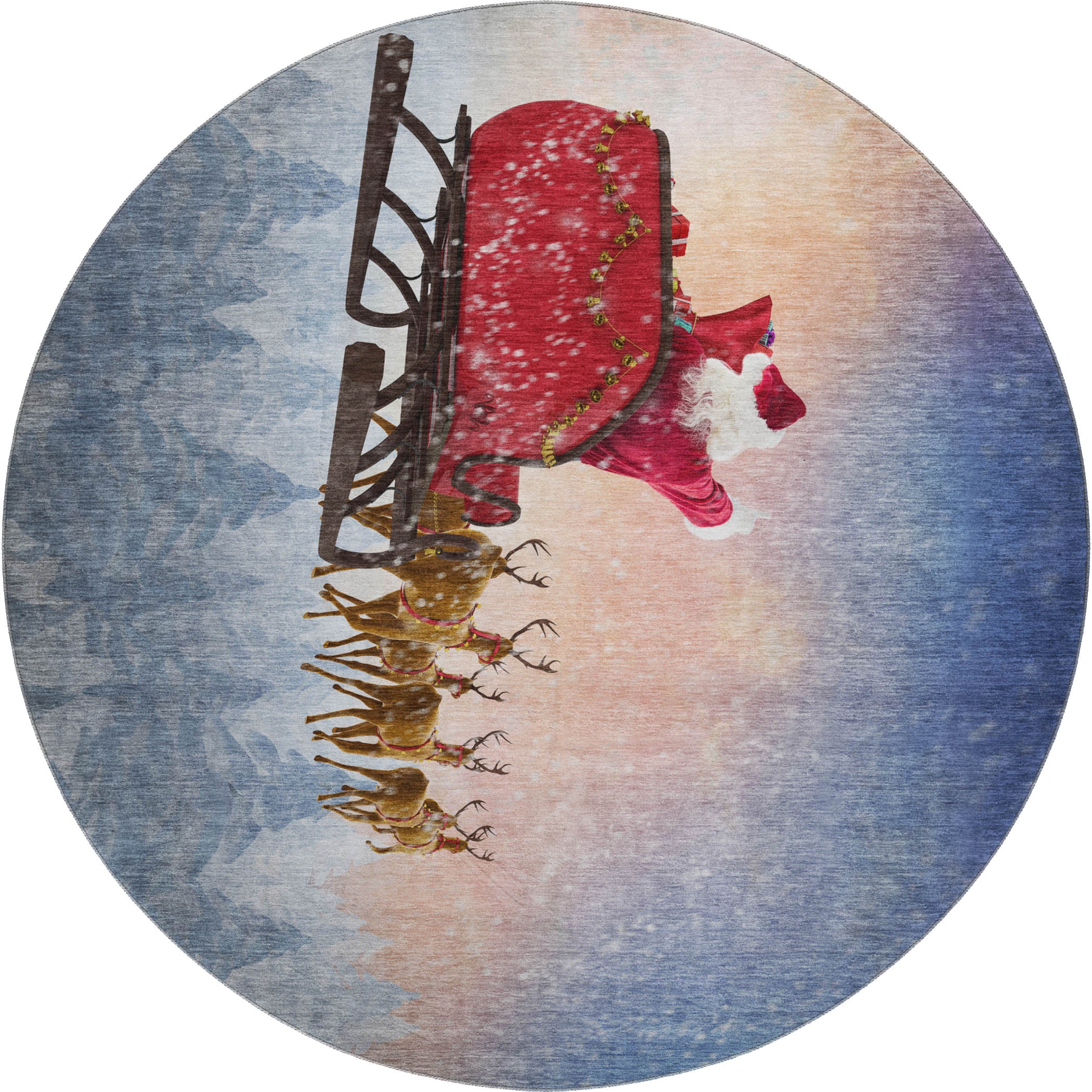 Luxury Machine Washable Indoor/Outdoor Holiday WN1 Twilight Blue Rug 8' x 8' #shape_Round