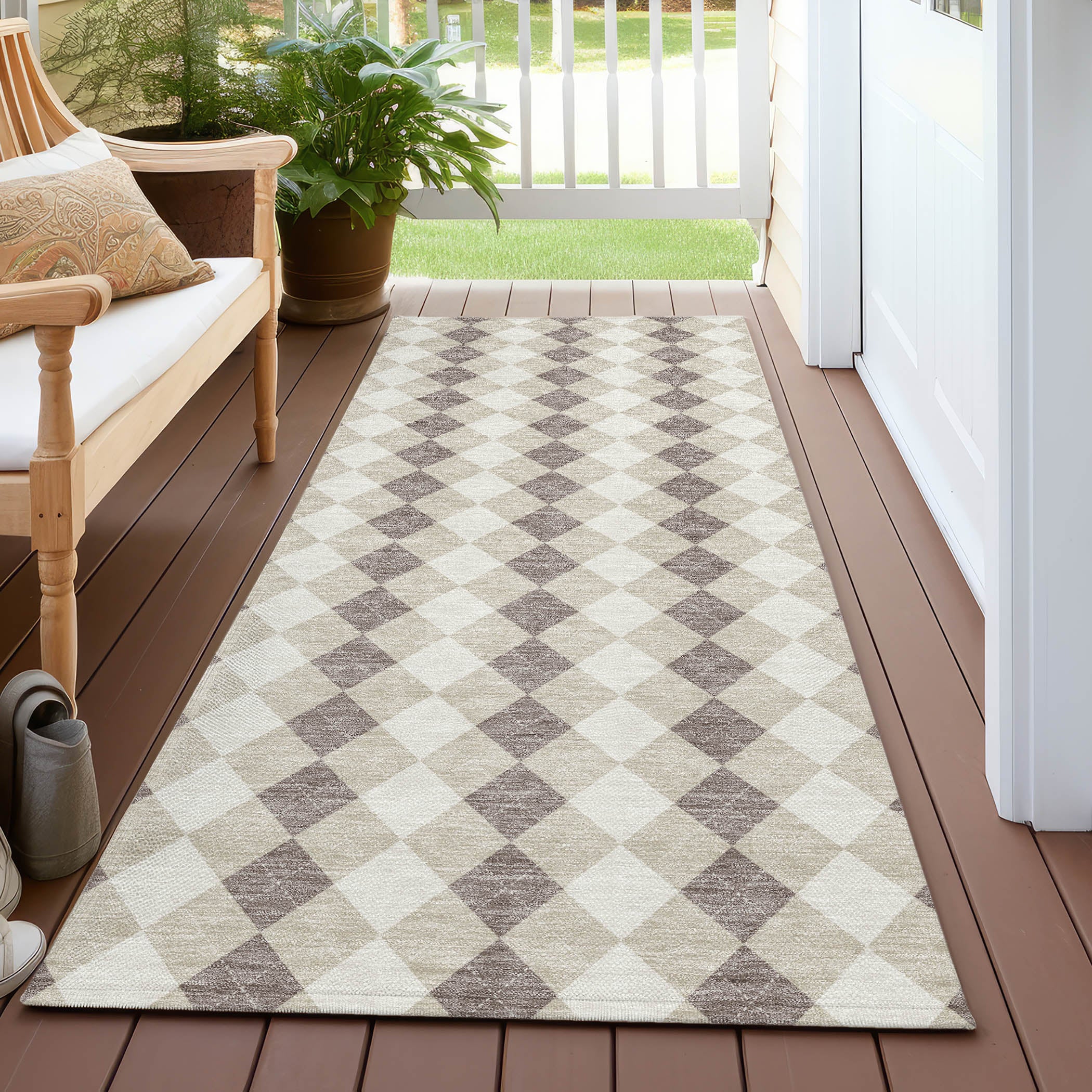 Luxury Machine Washable Indoor/Outdoor Holiday WN20 Beige Ivory Rug 2'3" x 7'6" #shape_Runner
