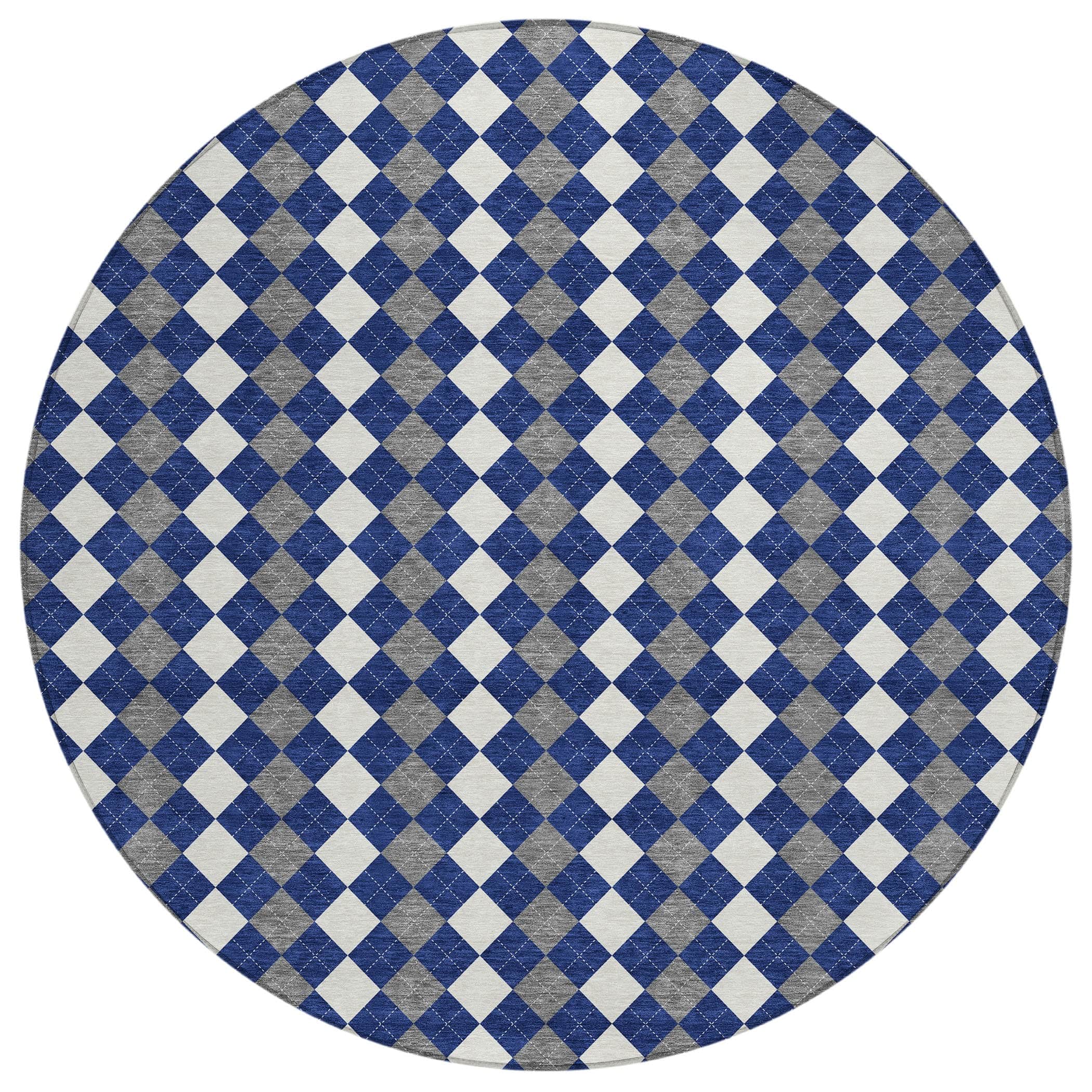 Luxury Machine Washable Indoor/Outdoor Holiday WN20 Navy Blue Rug 8' x 8' #shape_Round