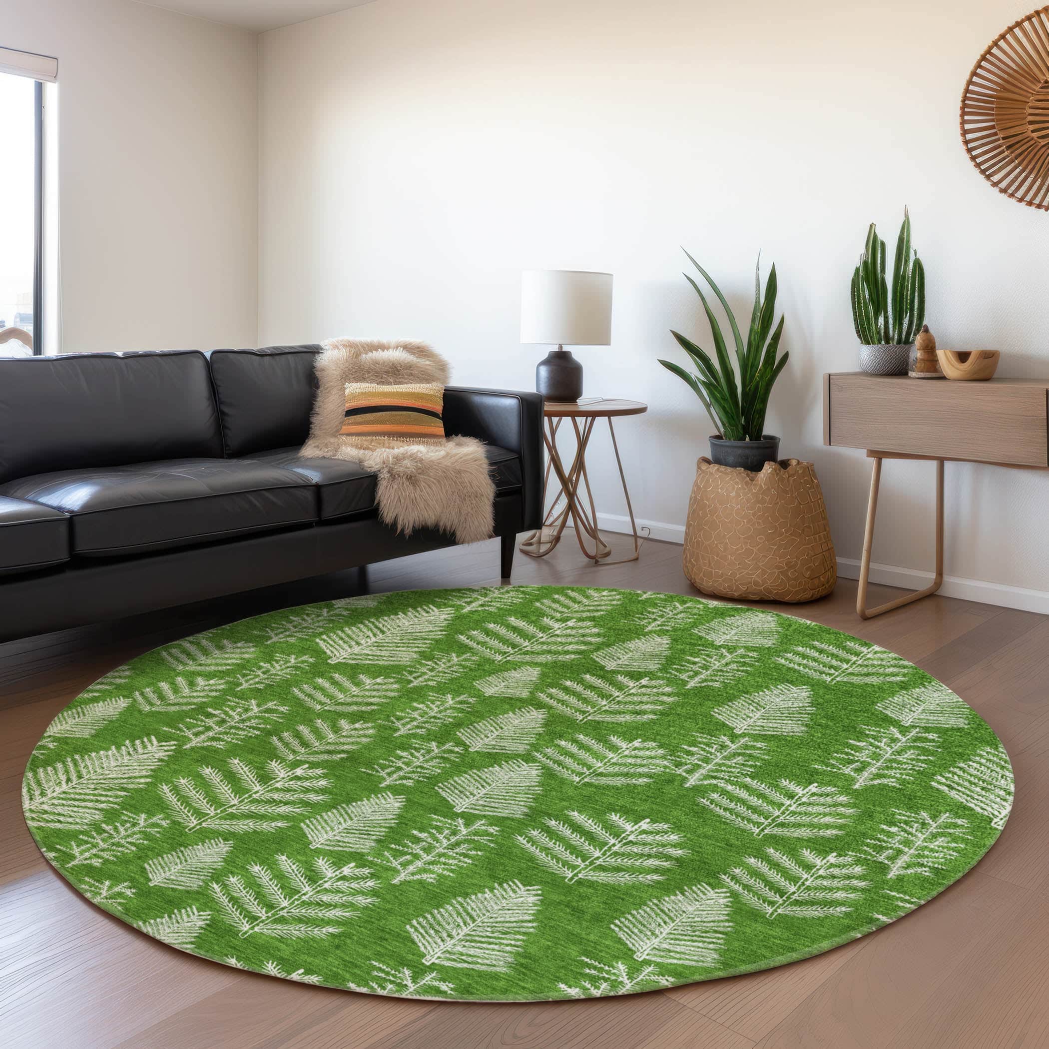 Luxury Machine Washable Indoor/Outdoor Holiday WN21 Green Rug 8' x 8' #shape_Round