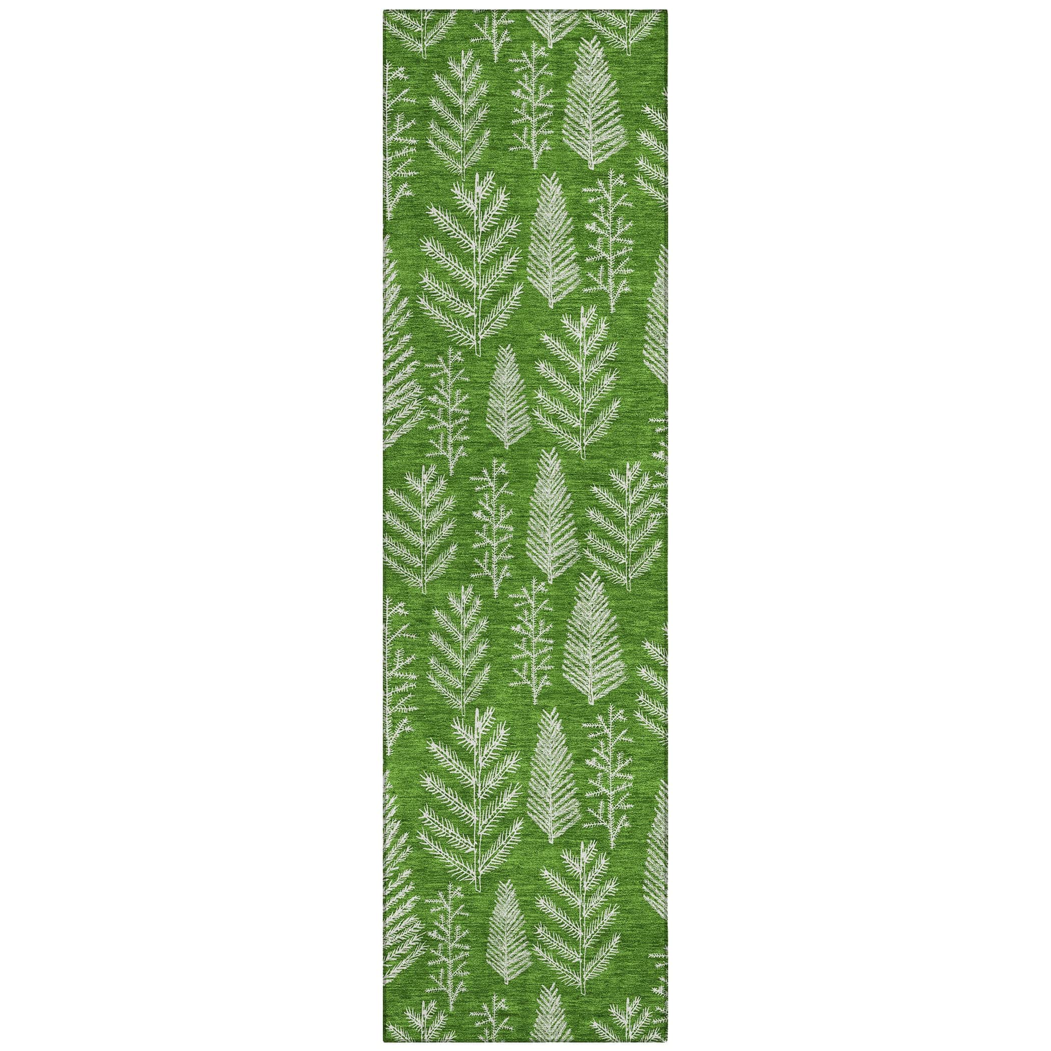 Luxury Machine Washable Indoor/Outdoor Holiday WN21 Green Rug 2'3" x 7'6" #shape_Runner