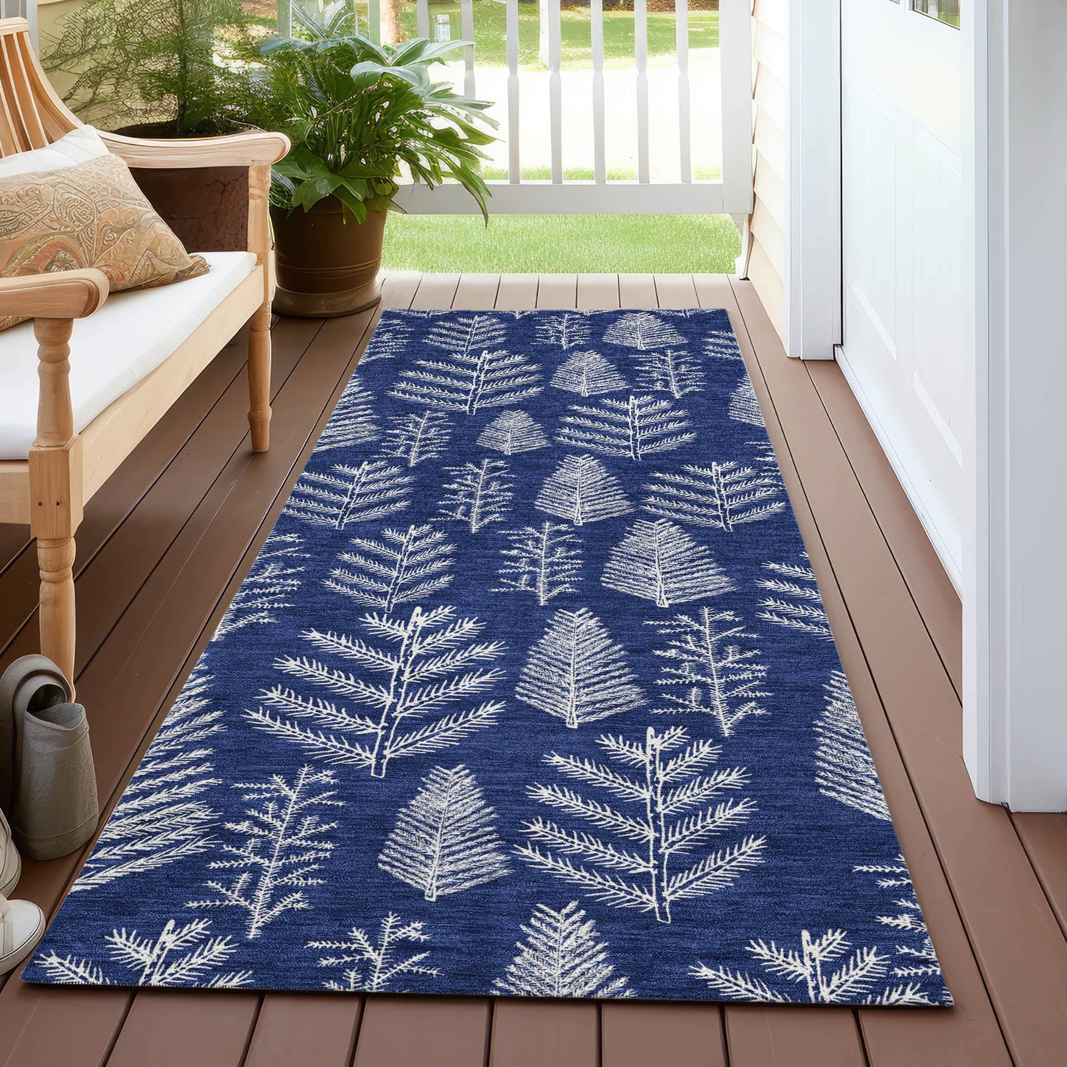 Luxury Machine Washable Indoor/Outdoor Holiday WN21 Navy Blue Rug 2'3" x 7'6" #shape_Runner