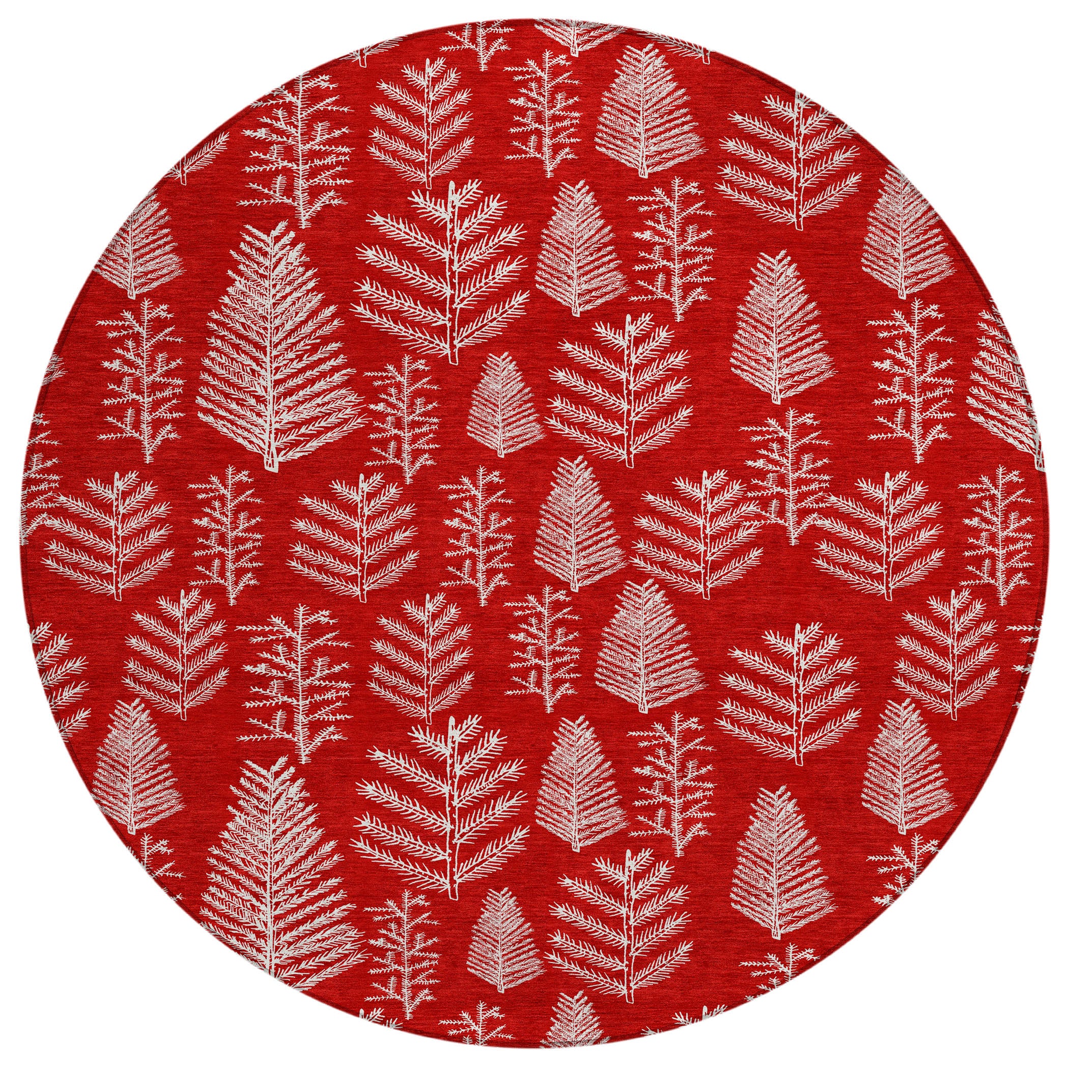 Luxury Machine Washable Indoor/Outdoor Holiday WN21 Red Rug 8' x 8' #shape_Round