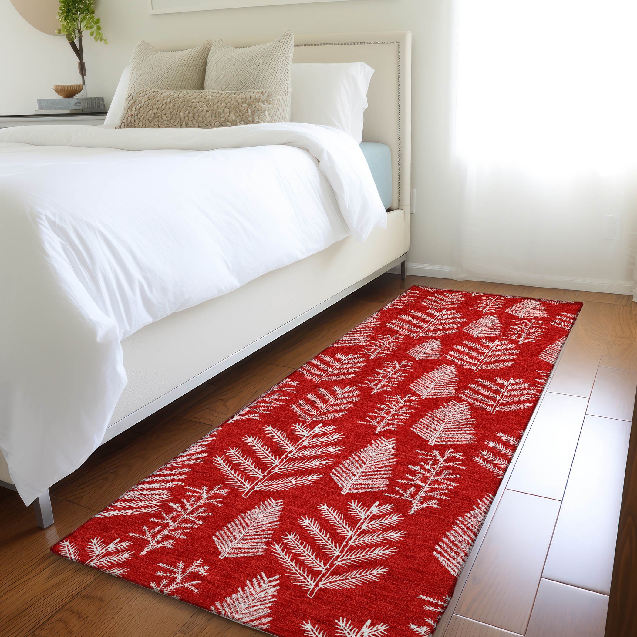 Luxury Machine Washable Indoor/Outdoor Holiday WN21 Red Rug 2'3" x 7'6" #shape_Runner