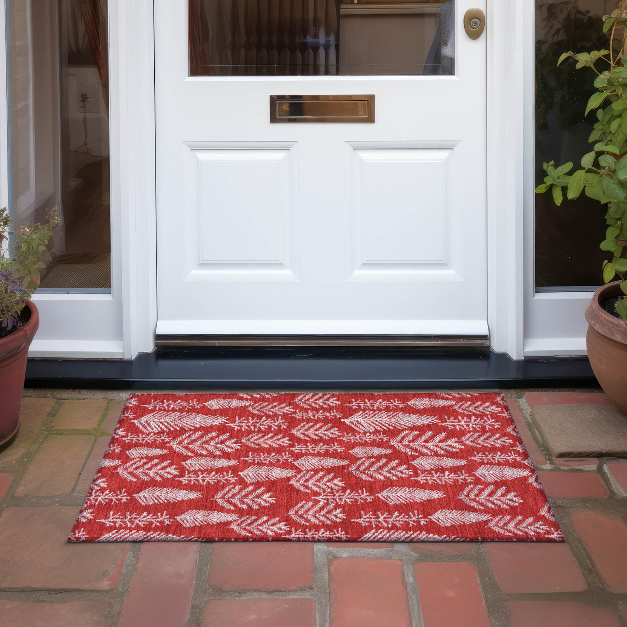 Luxury Machine Washable Indoor/Outdoor Holiday WN21 Red Rug 1'8" x 2'6" #shape_Rectangle