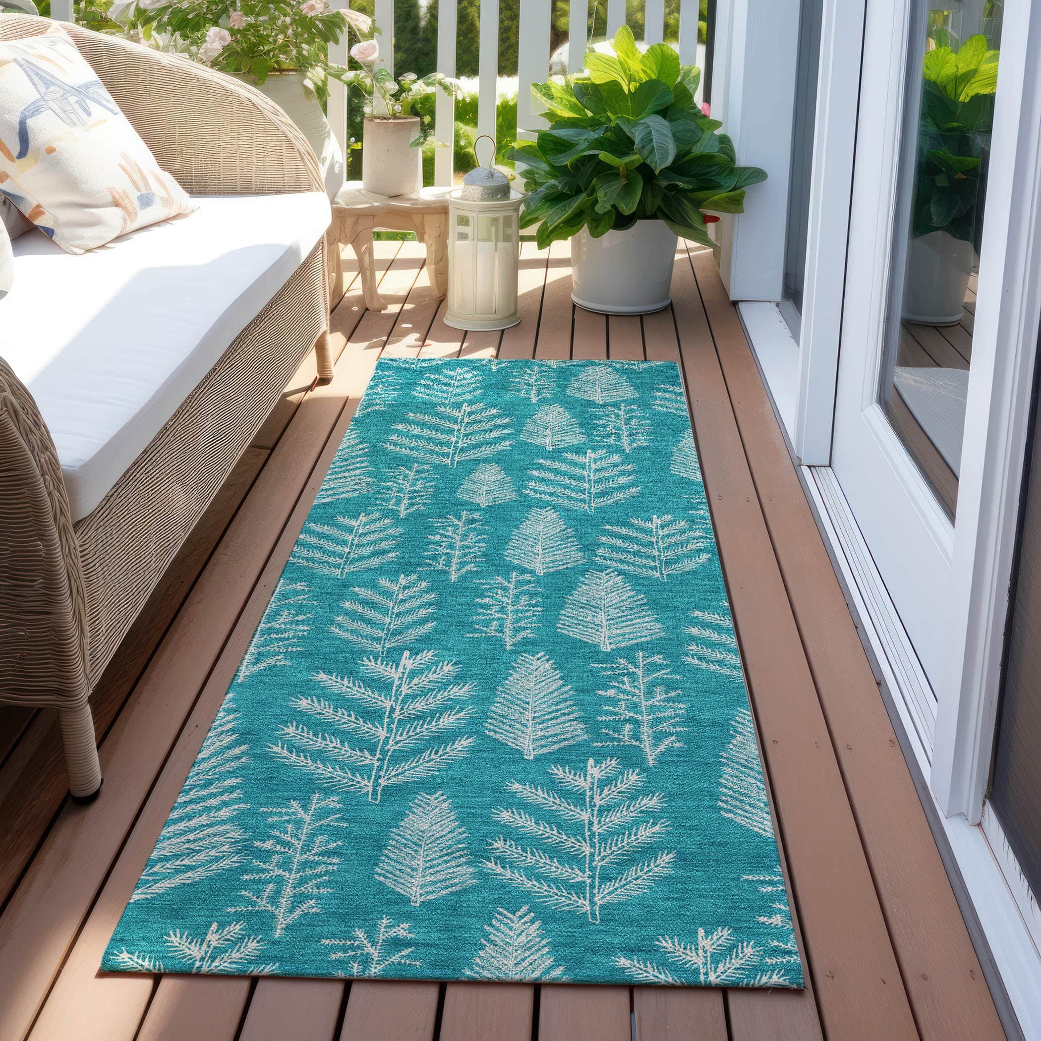 Luxury Machine Washable Indoor/Outdoor Holiday WN21 Teal Rug 2'3" x 7'6" #shape_Runner