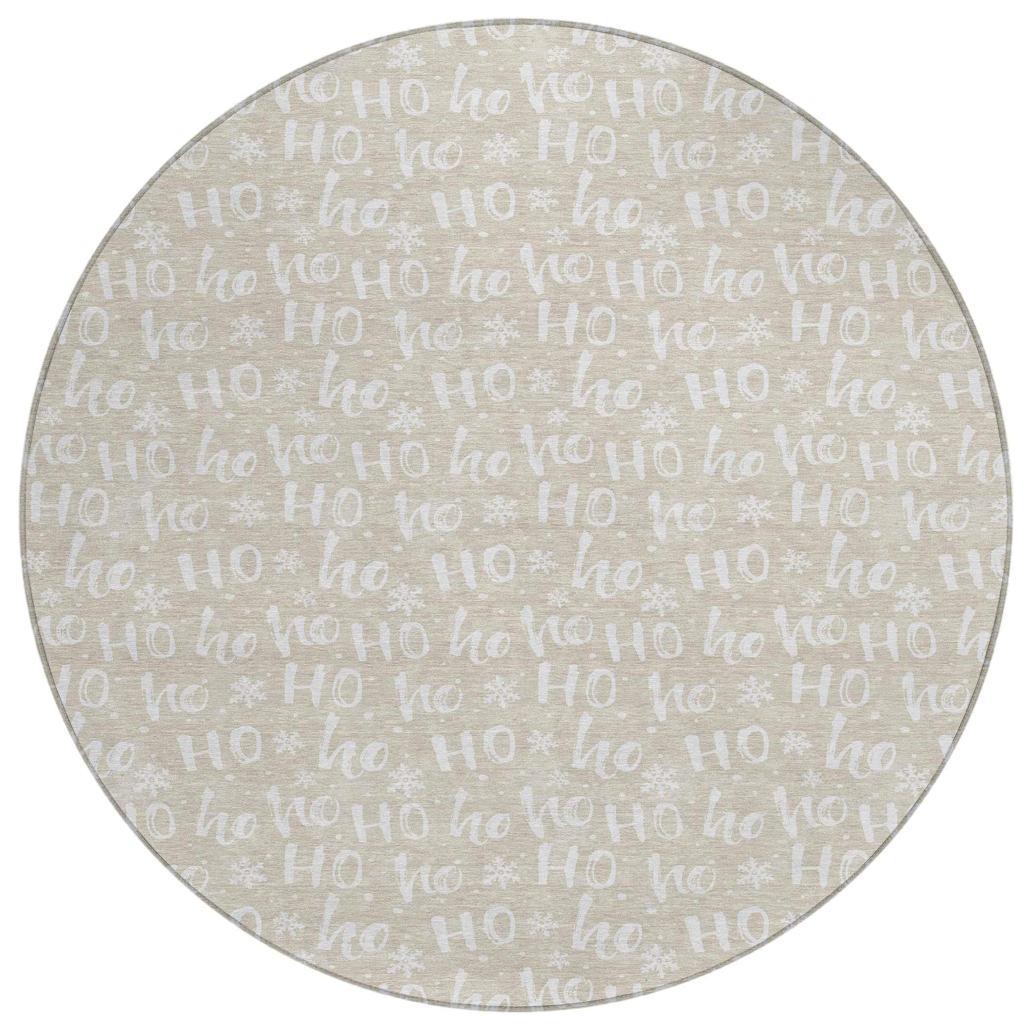 Luxury Machine Washable Indoor/Outdoor Holiday WN22 Beige Ivory Rug 8' x 8' #shape_Round