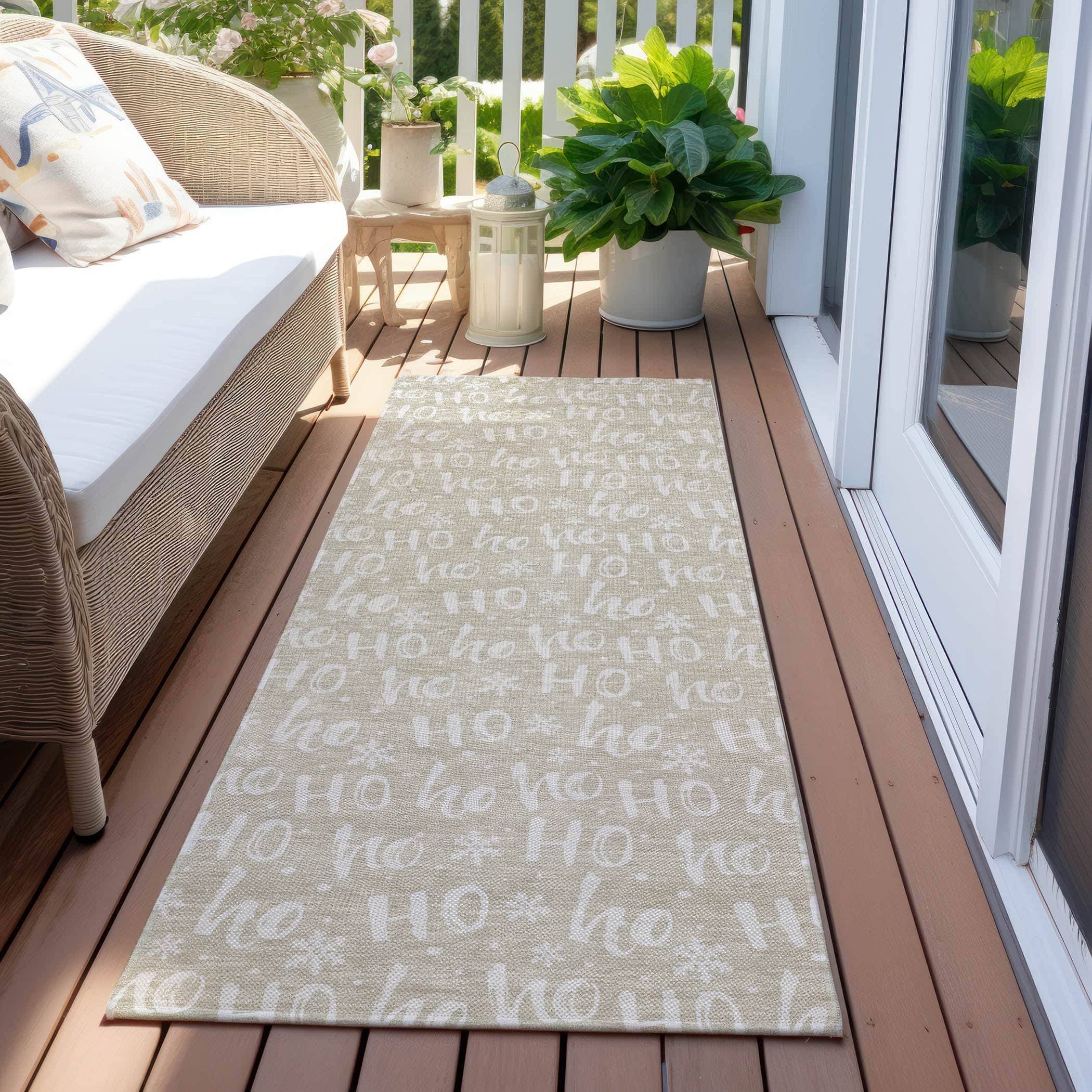 Luxury Machine Washable Indoor/Outdoor Holiday WN22 Beige Ivory Rug 2'3" x 7'6" #shape_Runner