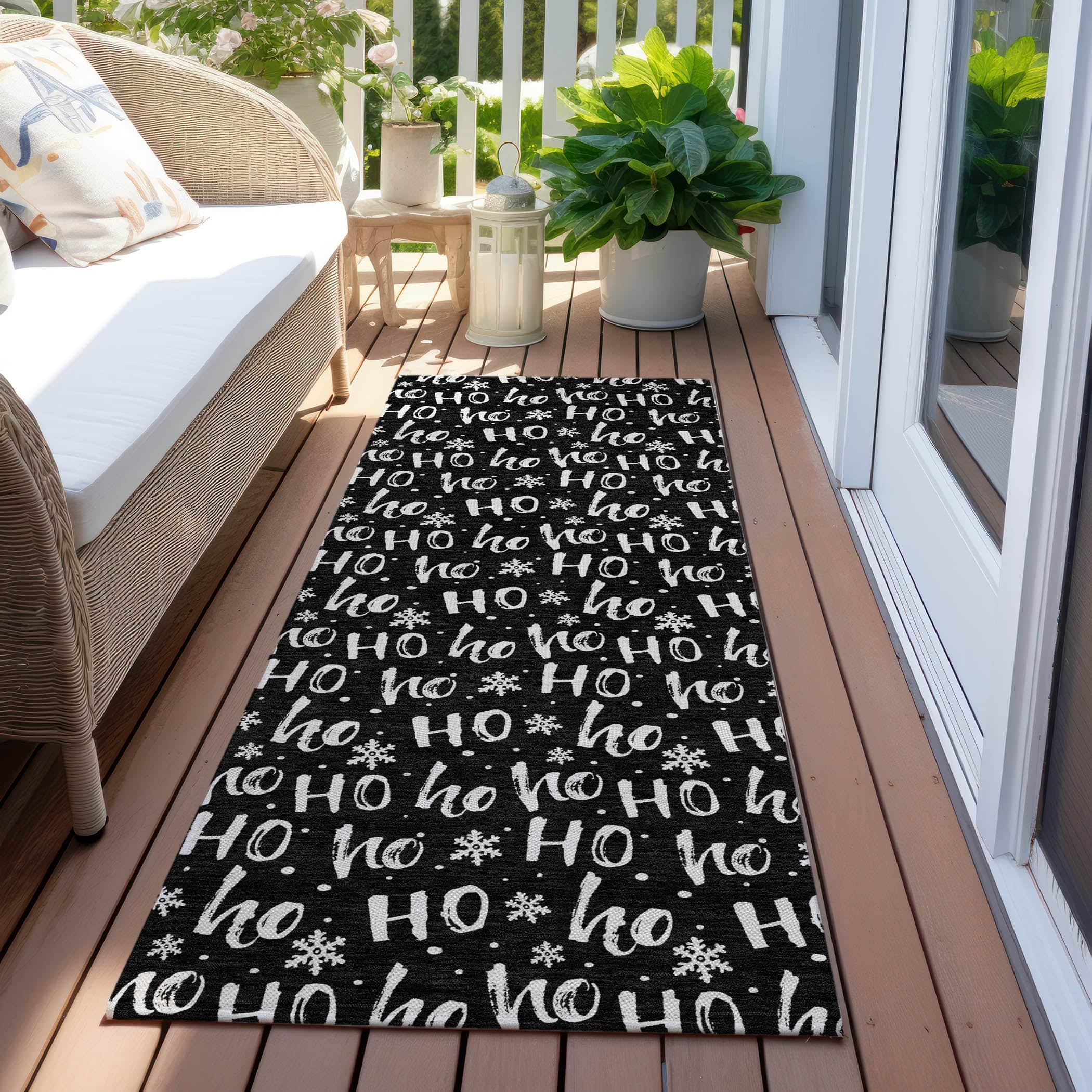 Luxury Machine Washable Indoor/Outdoor Holiday WN22 Black Rug 2'3" x 7'6" #shape_Runner