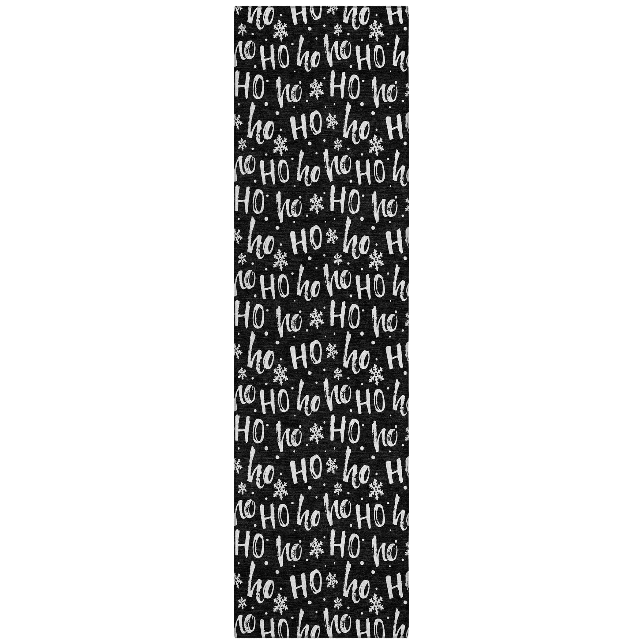 Luxury Machine Washable Indoor/Outdoor Holiday WN22 Black Rug 2'3" x 7'6" #shape_Runner