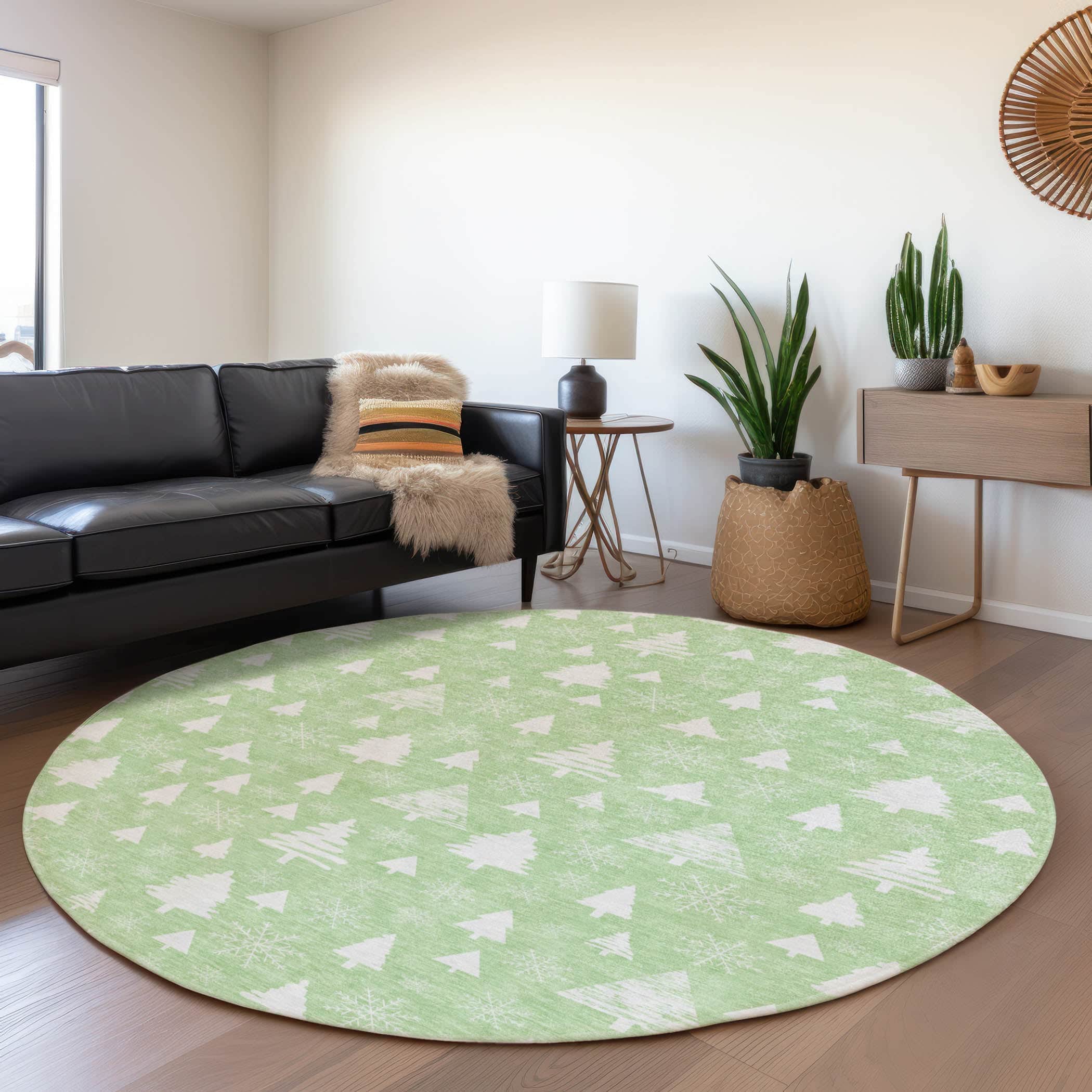 Luxury Machine Washable Indoor/Outdoor Holiday WN23 Mint Green Rug 8' x 8' #shape_Round