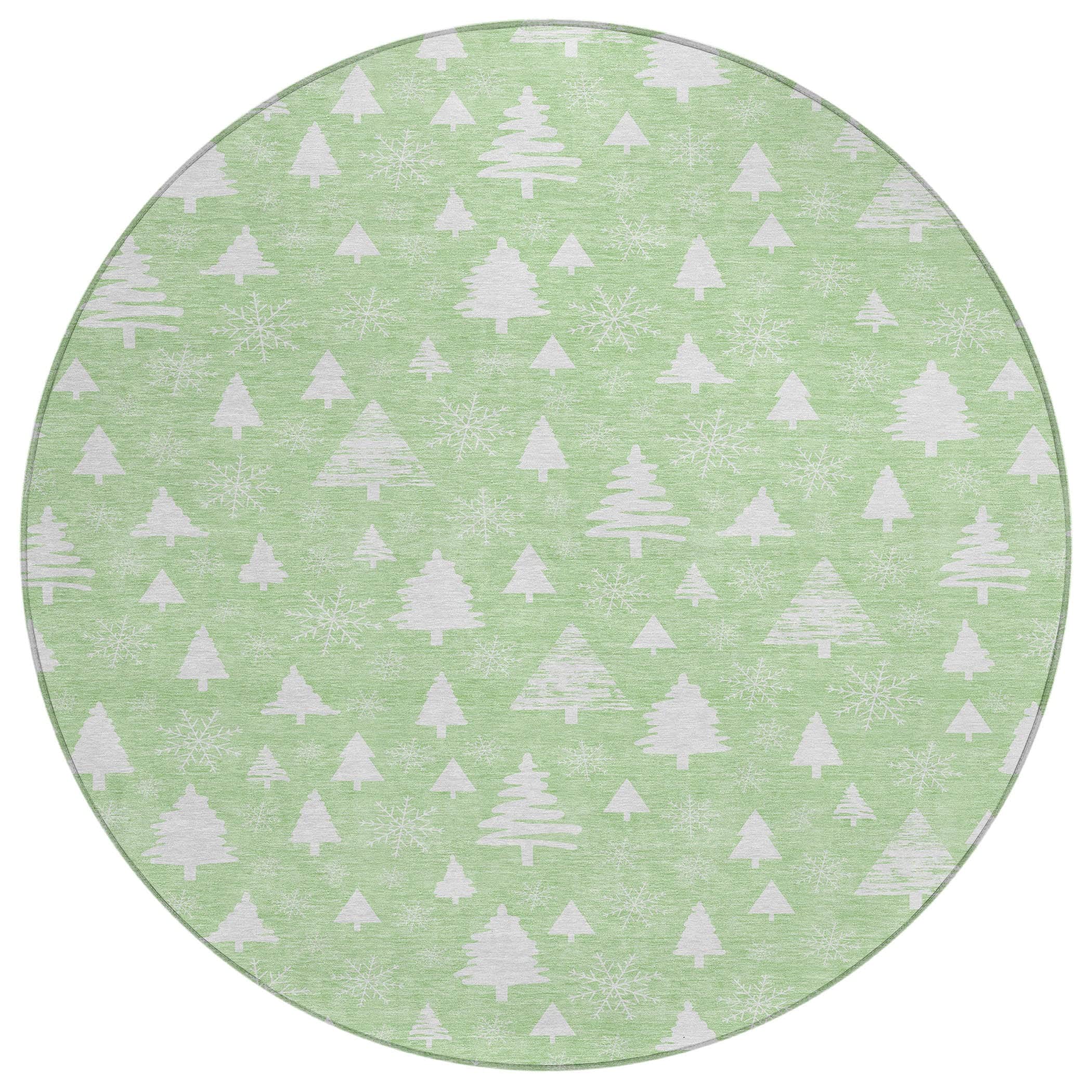 Luxury Machine Washable Indoor/Outdoor Holiday WN23 Mint Green Rug 8' x 8' #shape_Round