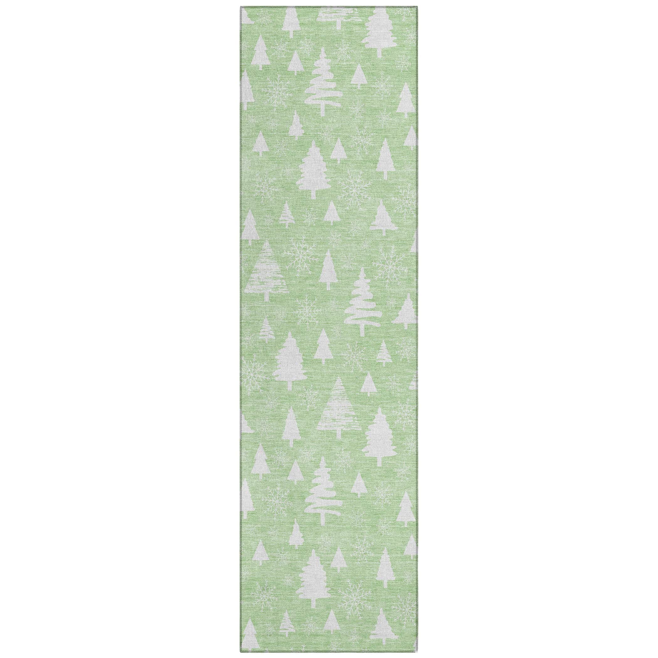 Luxury Machine Washable Indoor/Outdoor Holiday WN23 Mint Green Rug 2'3" x 7'6" #shape_Runner