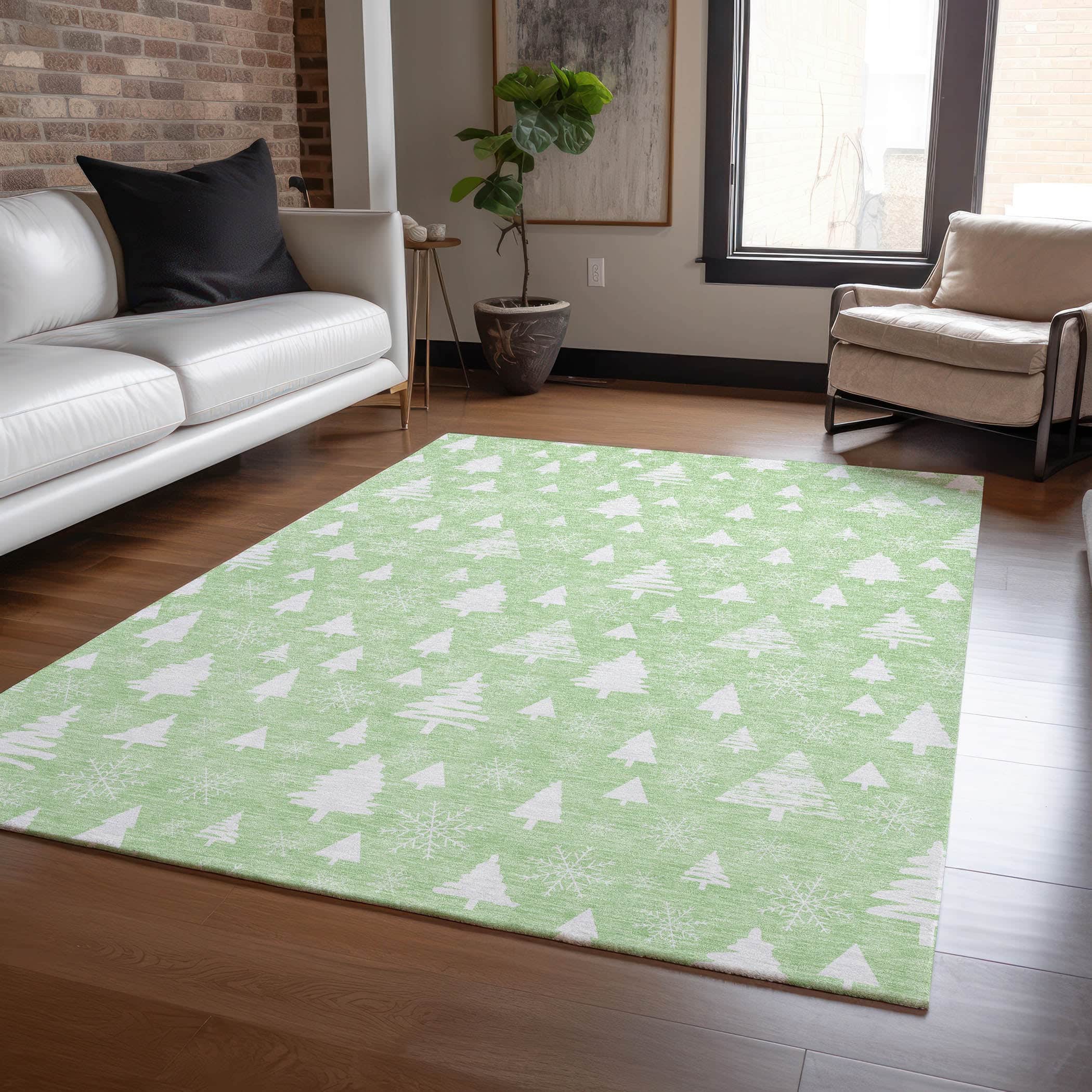 Luxury Machine Washable Indoor/Outdoor Holiday WN23 Mint Green Rug 2'6" x 3'10" #shape_Rectangle