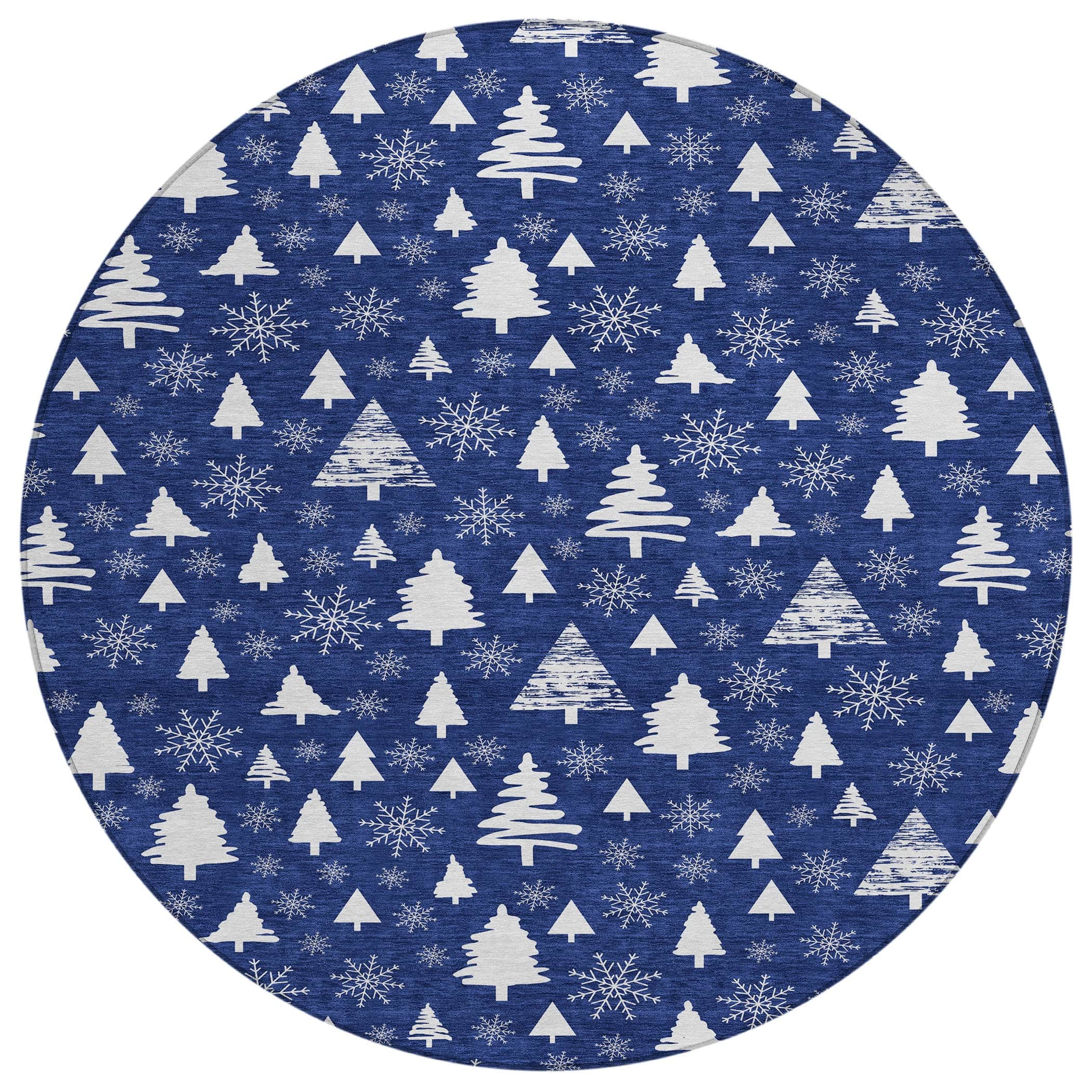 Luxury Machine Washable Indoor/Outdoor Holiday WN23 Navy Blue Rug 8' x 8' #shape_Round