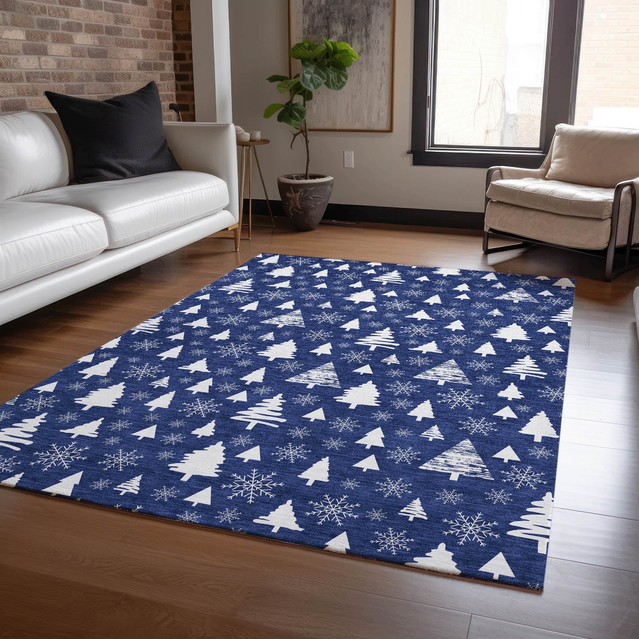 Luxury Machine Washable Indoor/Outdoor Holiday WN23 Navy Blue Rug 2'6" x 3'10" #shape_Rectangle