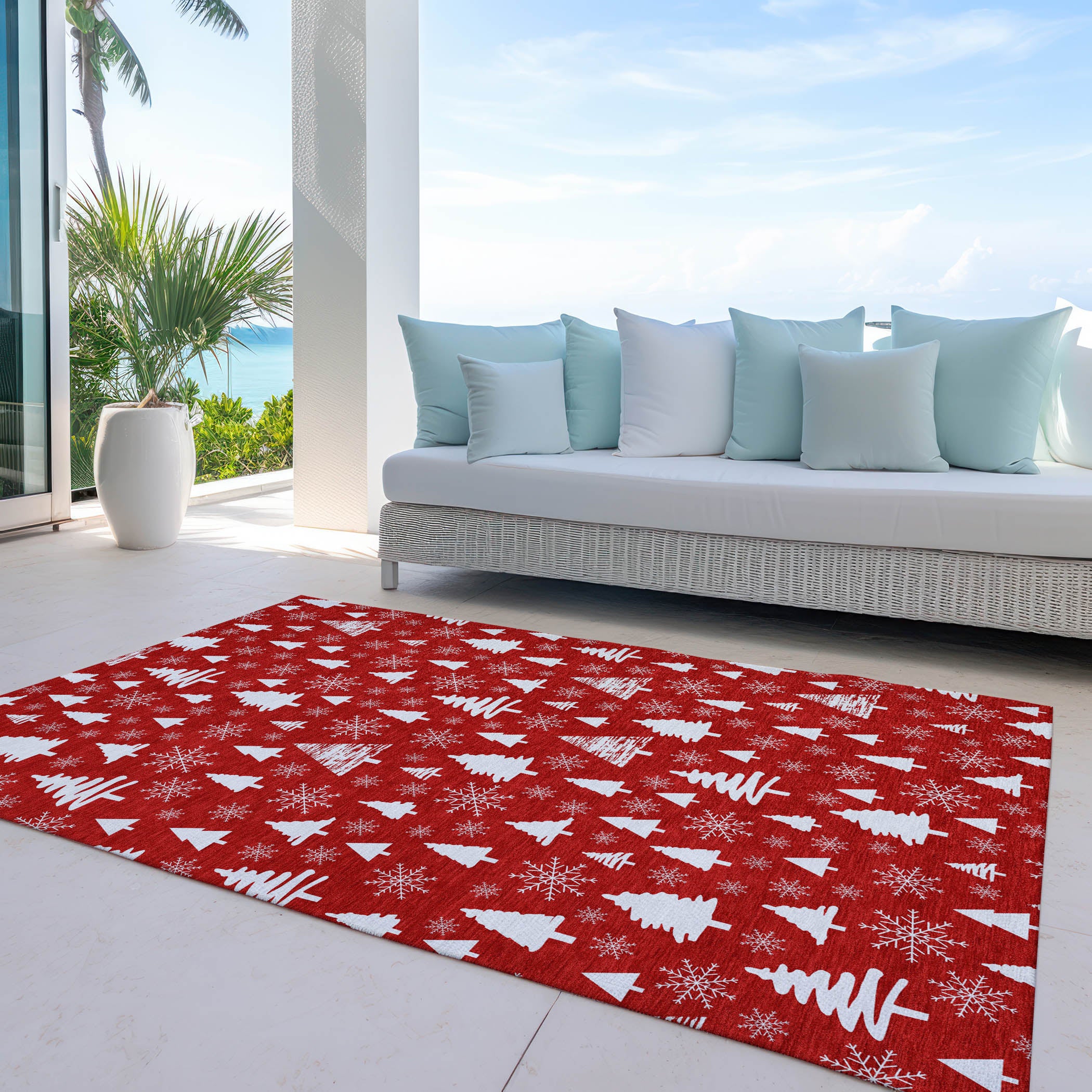 Luxury Machine Washable Indoor/Outdoor Holiday WN23 Red Rug 2'6" x 3'10" #shape_Rectangle