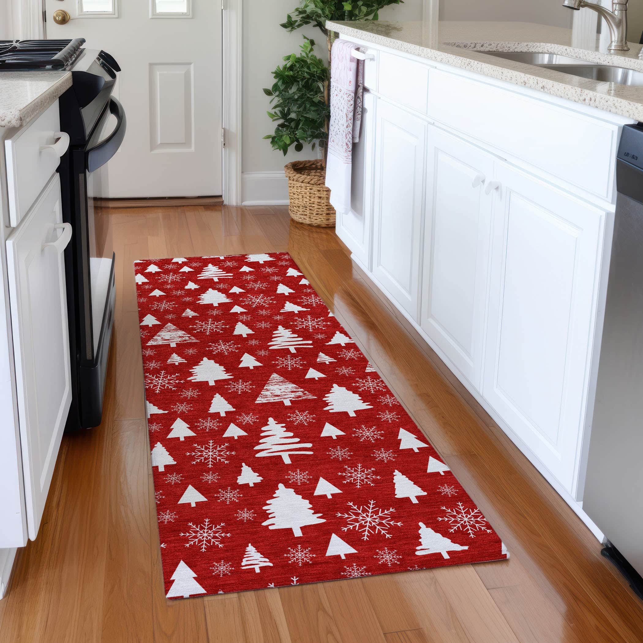Luxury Machine Washable Indoor/Outdoor Holiday WN23 Red Rug 2'3" x 7'6" #shape_Runner