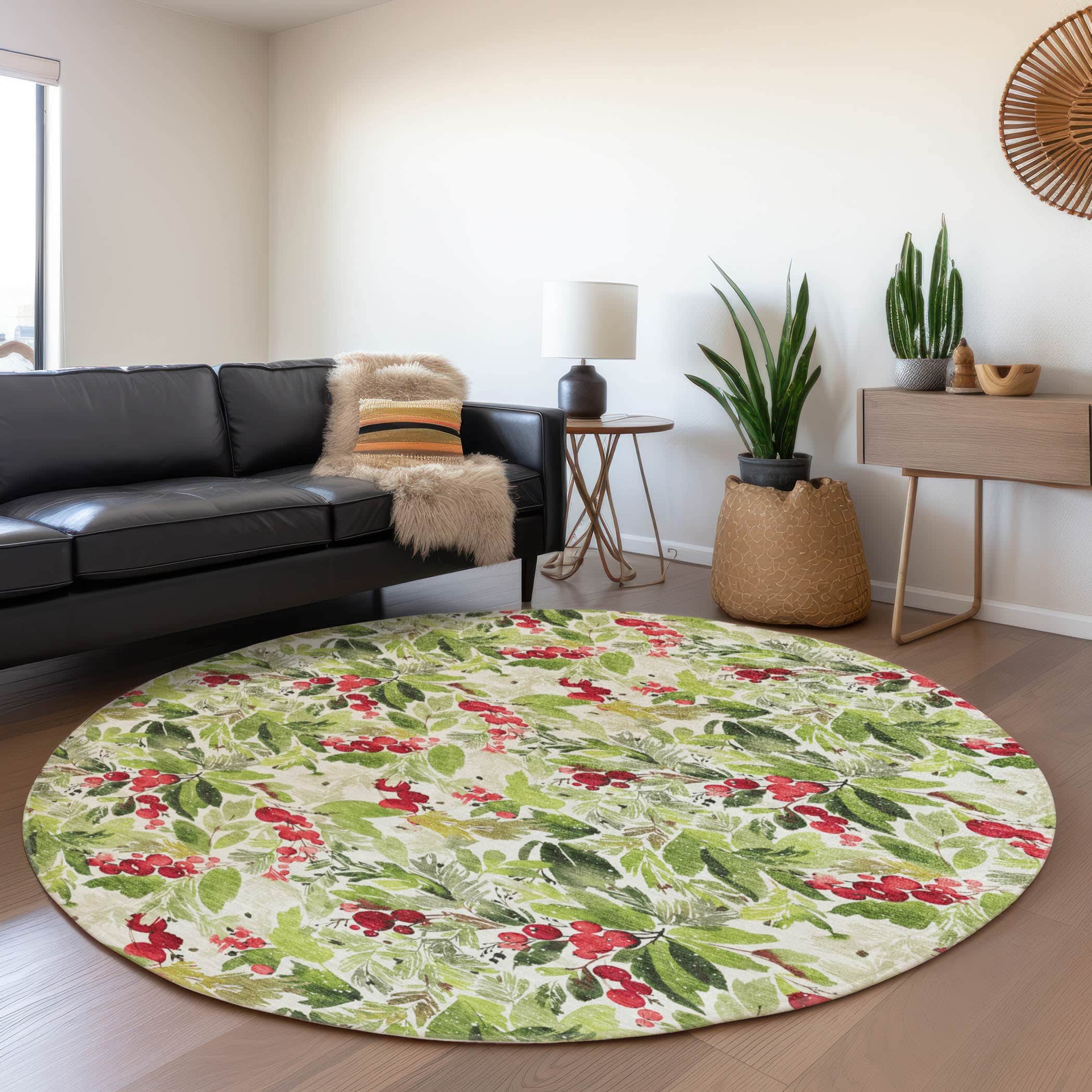 Luxury Machine Washable Indoor/Outdoor Holiday WN24 Aloe Green Rug 8' x 8' #shape_Round