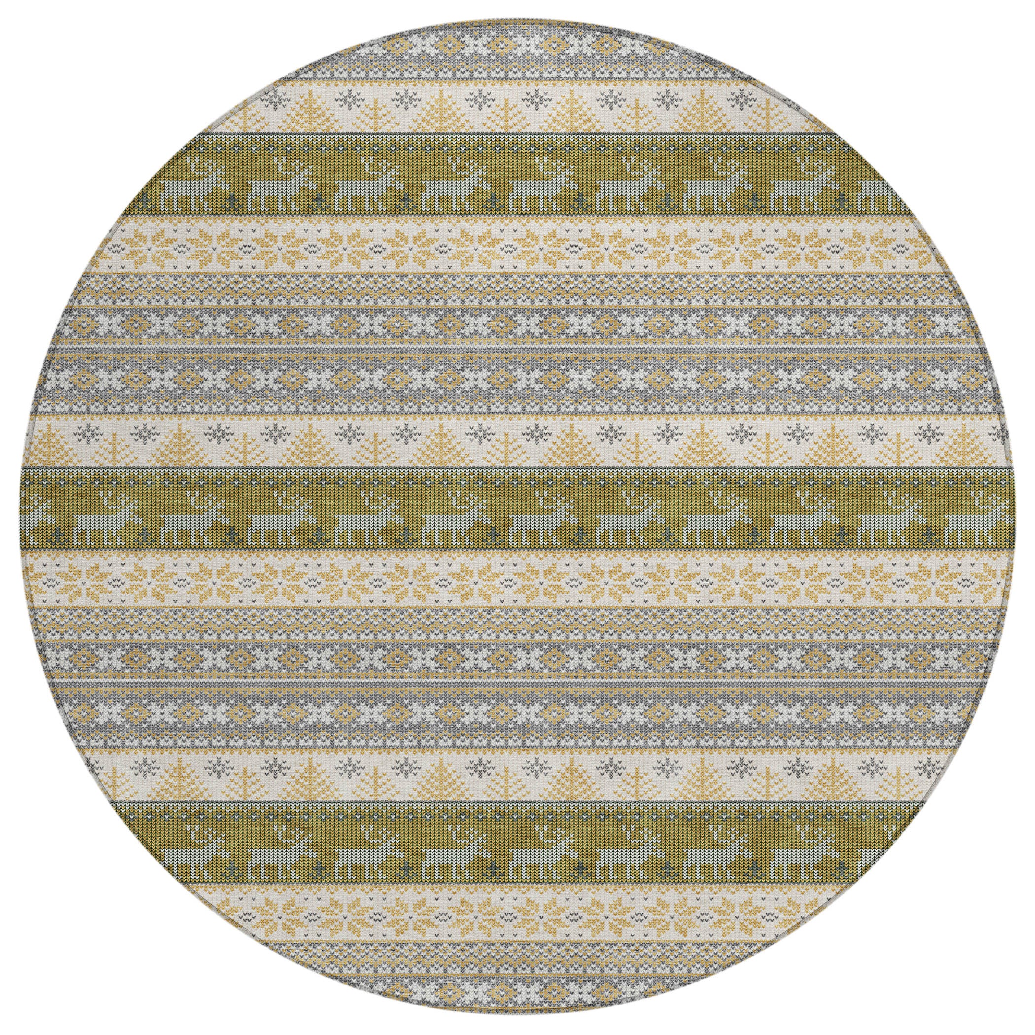 Luxury Machine Washable Indoor/Outdoor Holiday WN26 Gray Rug 8' x 8' #shape_Round