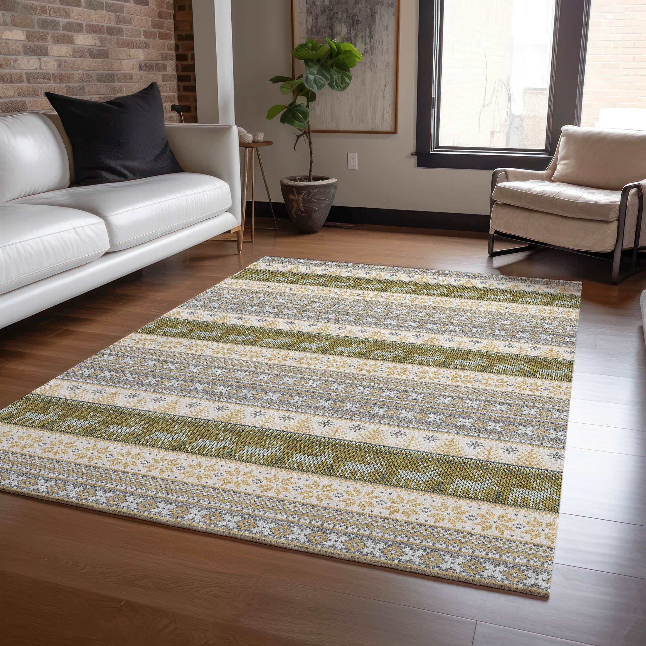 Luxury Machine Washable Indoor/Outdoor Holiday WN26 Gray Rug 2'6" x 3'10" #shape_Rectangle