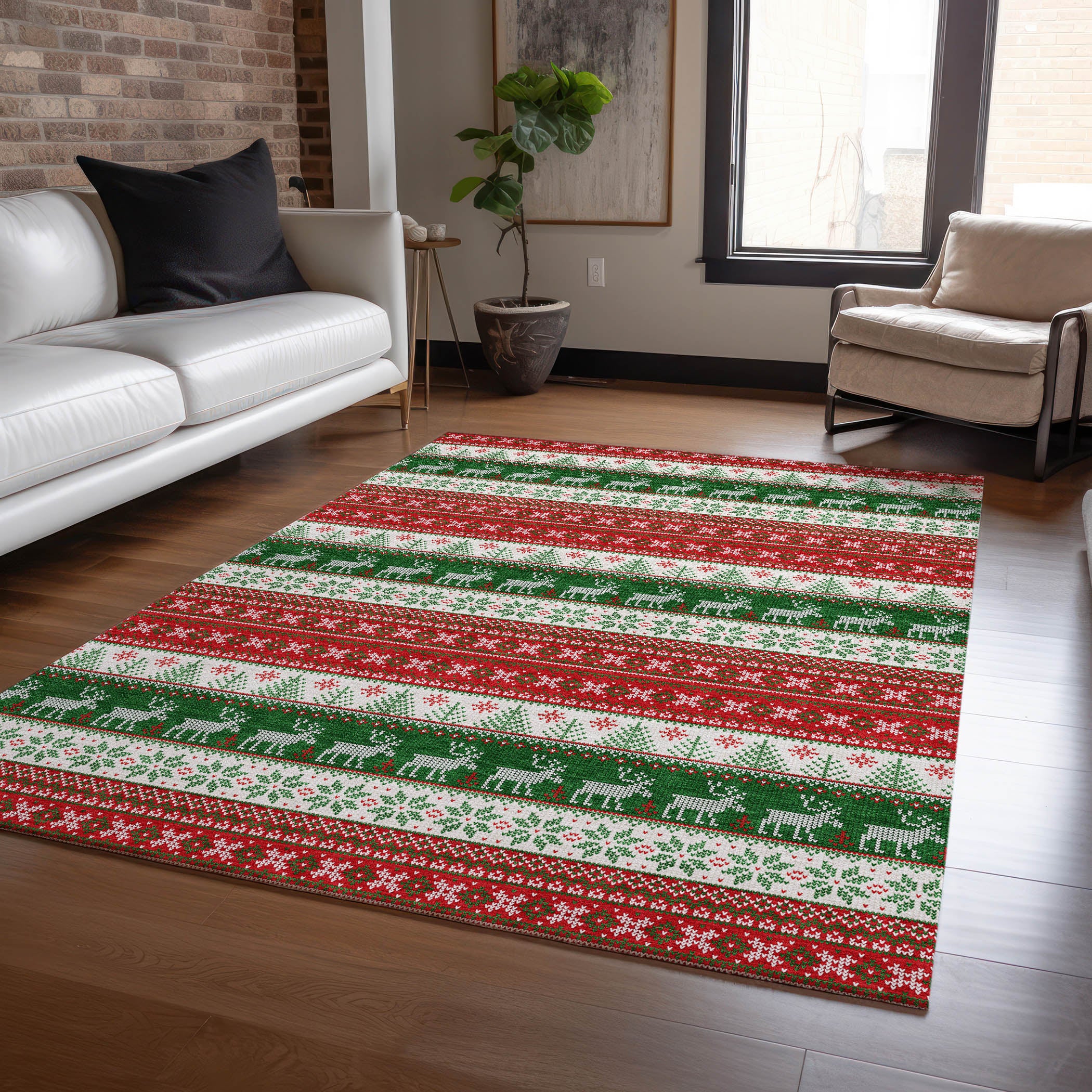 Luxury Machine Washable Indoor/Outdoor Holiday WN26 Red Rug 2'6" x 3'10" #shape_Rectangle