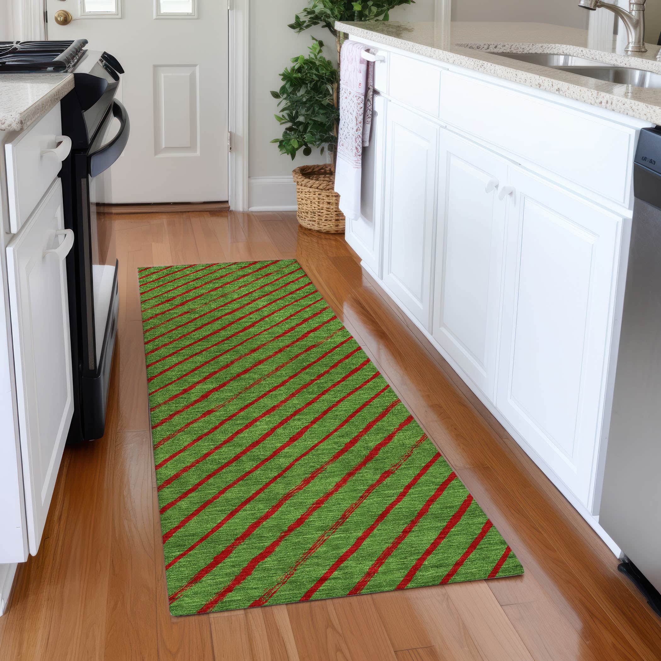 Luxury Machine Washable Indoor/Outdoor Holiday WN27 Fern Green Rug 2'3" x 7'6" #shape_Runner