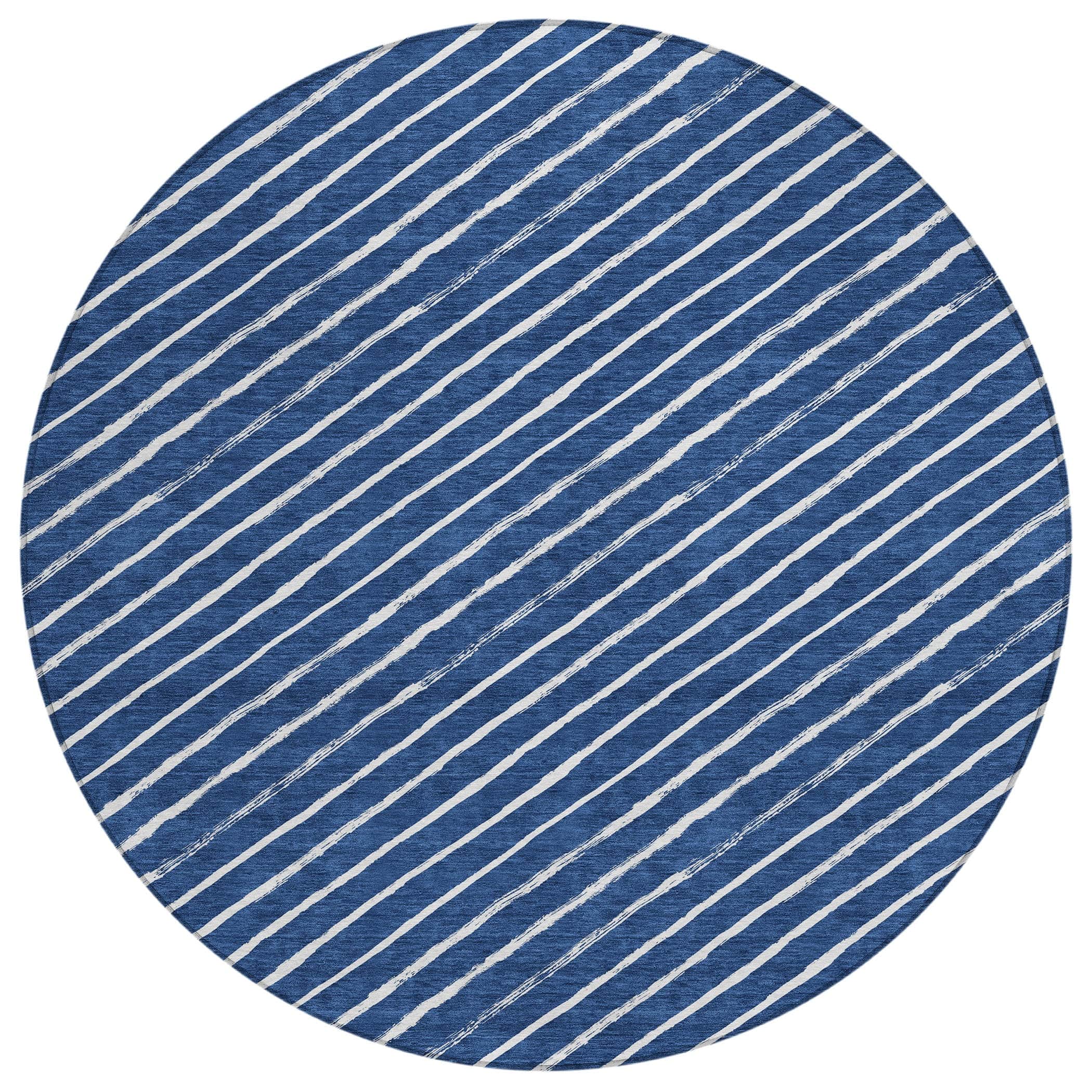 Luxury Machine Washable Indoor/Outdoor Holiday WN27 Navy Blue Rug 8' x 8' #shape_Round