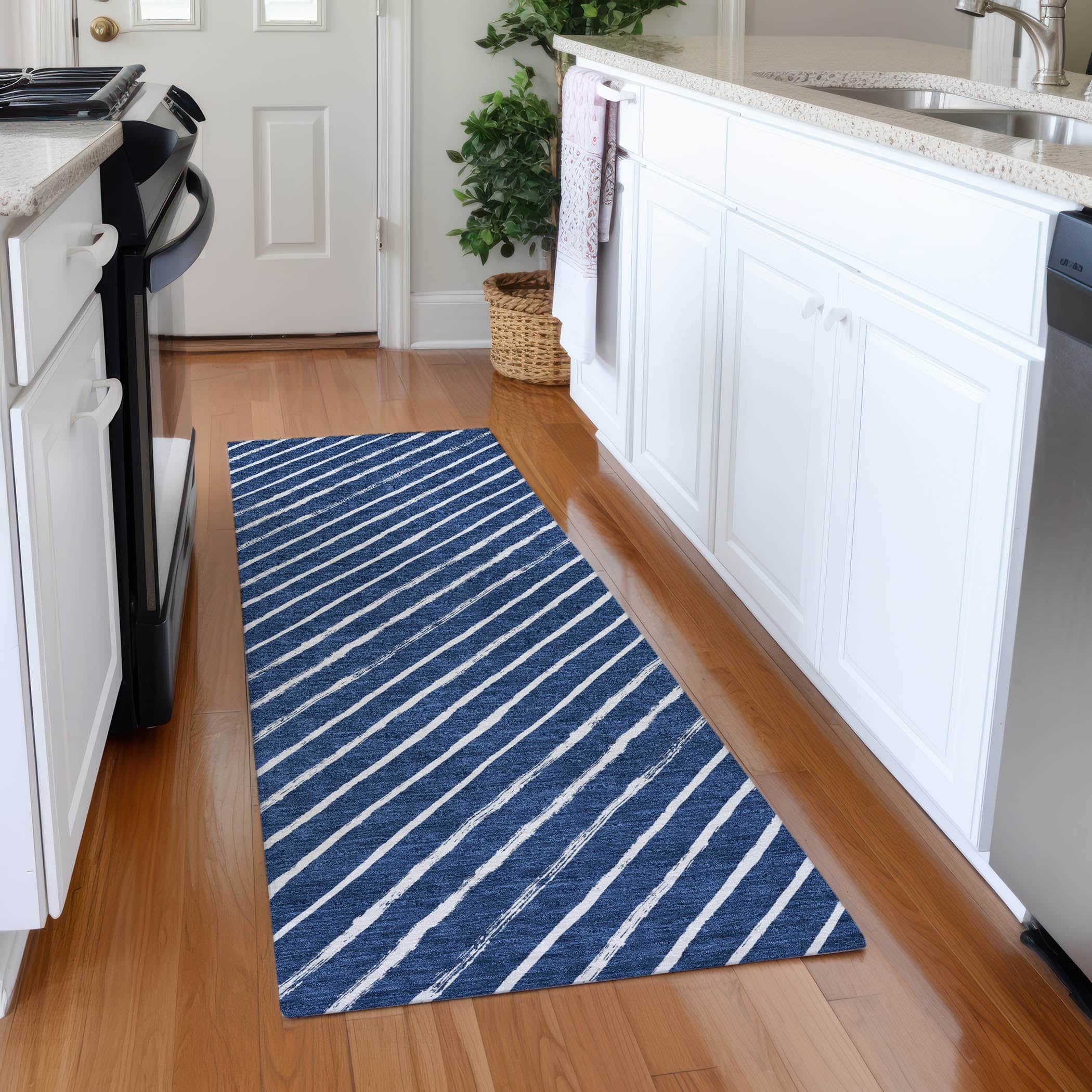 Luxury Machine Washable Indoor/Outdoor Holiday WN27 Navy Blue Rug 2'3" x 7'6" #shape_Runner