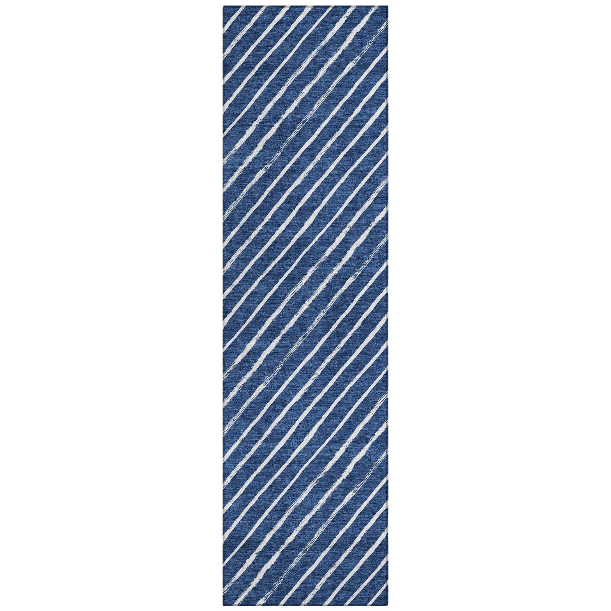 Luxury Machine Washable Indoor/Outdoor Holiday WN27 Navy Blue Rug 2'3" x 7'6" #shape_Runner