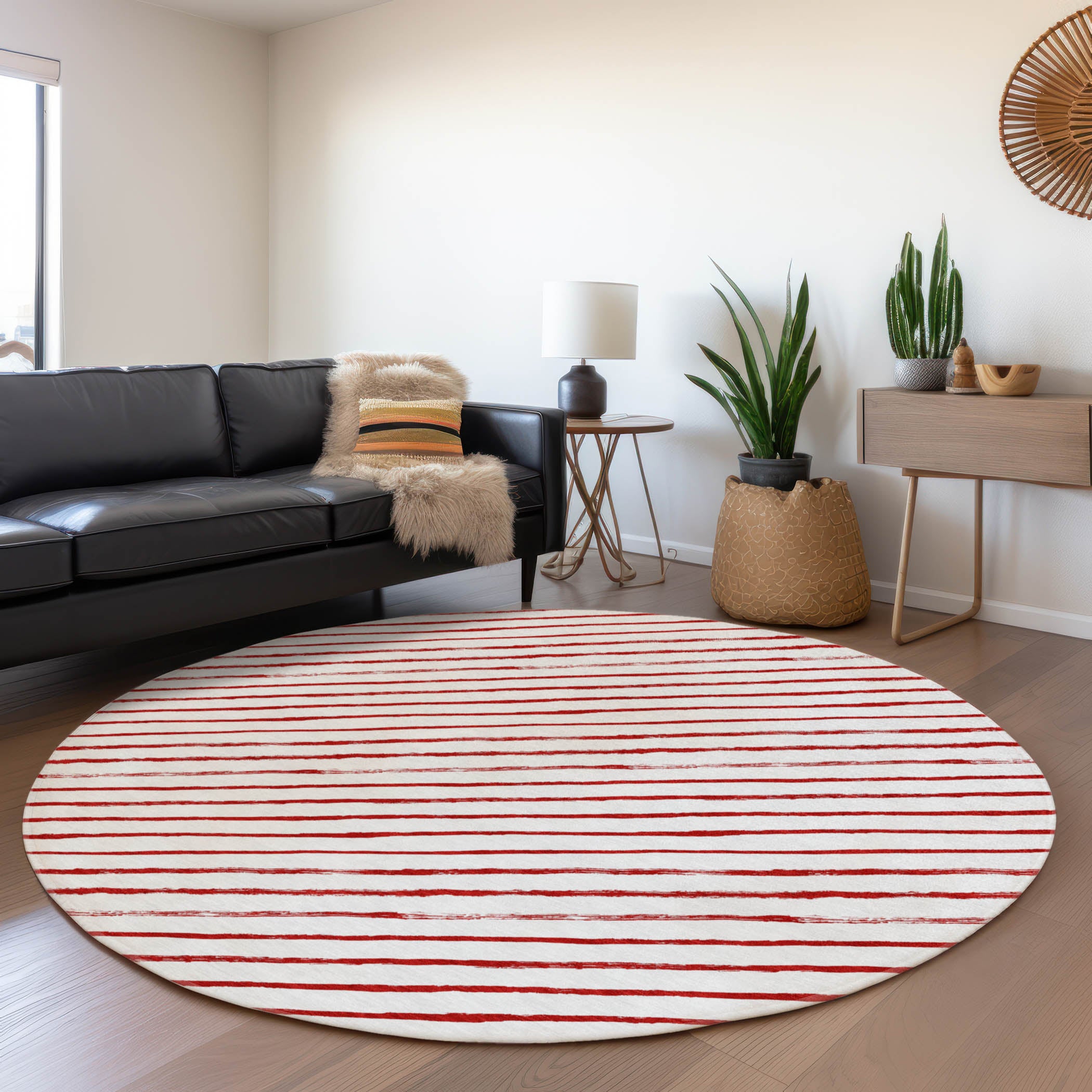 Luxury Machine Washable Indoor/Outdoor Holiday WN27 Red Rug 8' x 8' #shape_Round