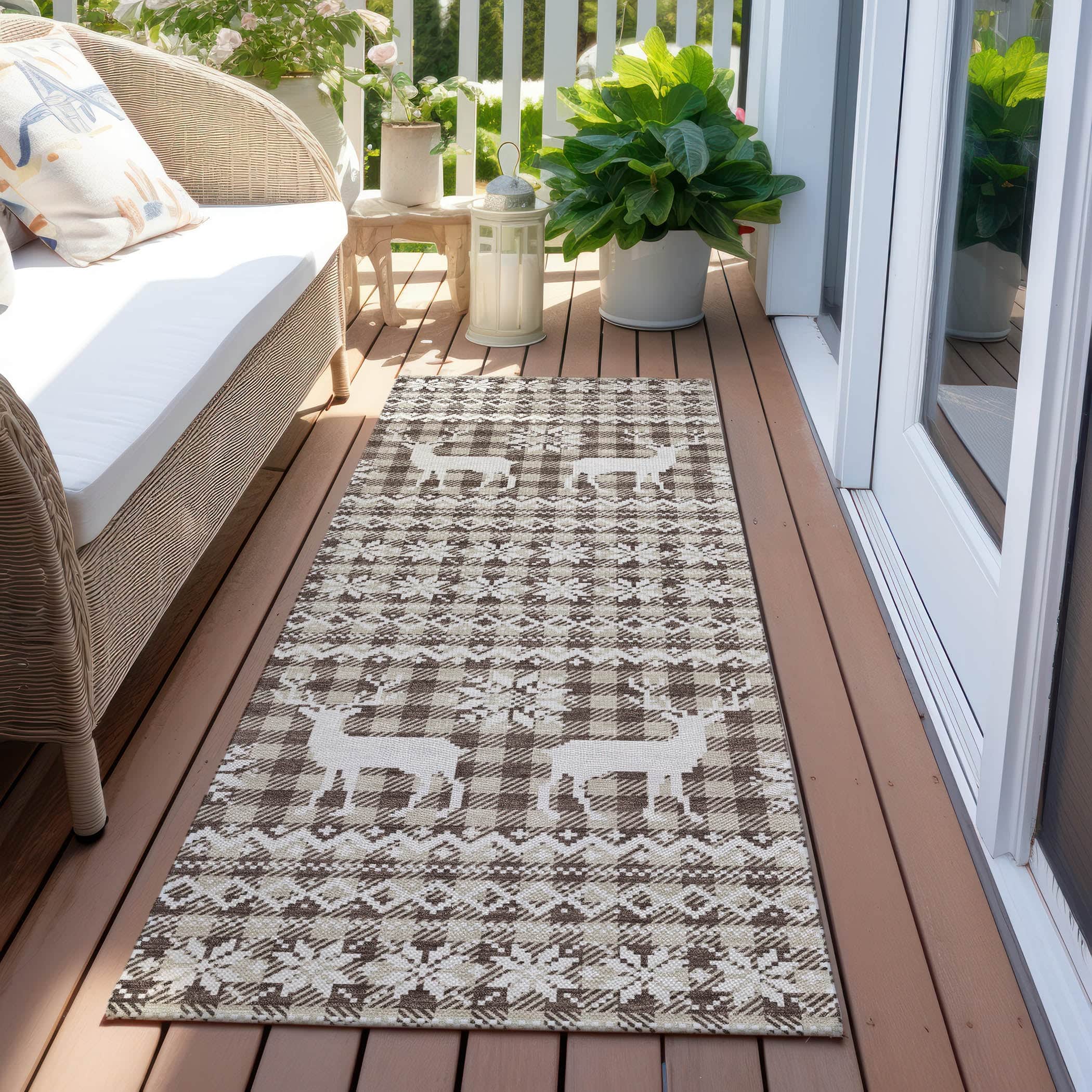 Luxury Machine Washable Indoor/Outdoor Holiday WN28 Brown Rug 2'3" x 7'6" #shape_Runner