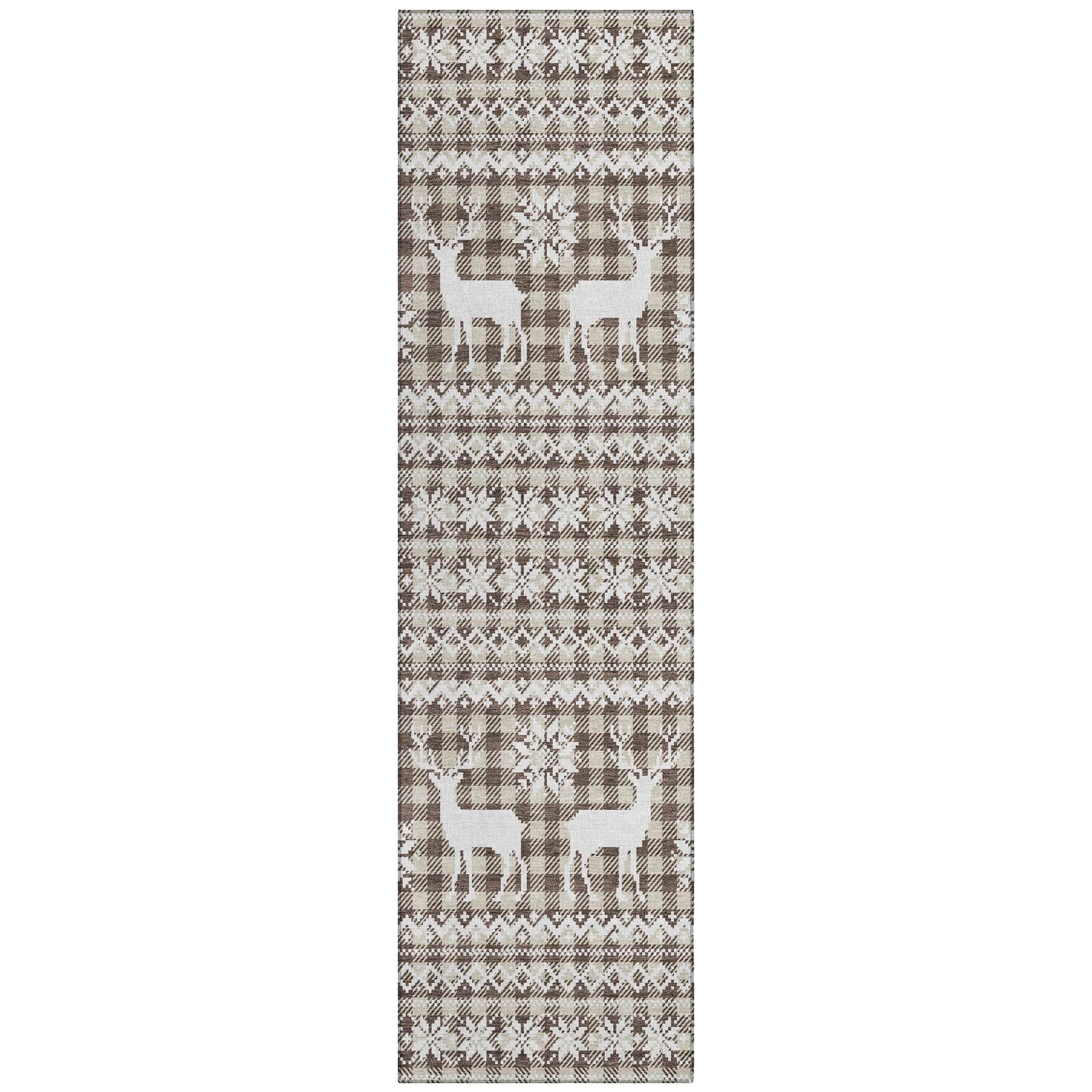 Luxury Machine Washable Indoor/Outdoor Holiday WN28 Brown Rug 2'3" x 7'6" #shape_Runner