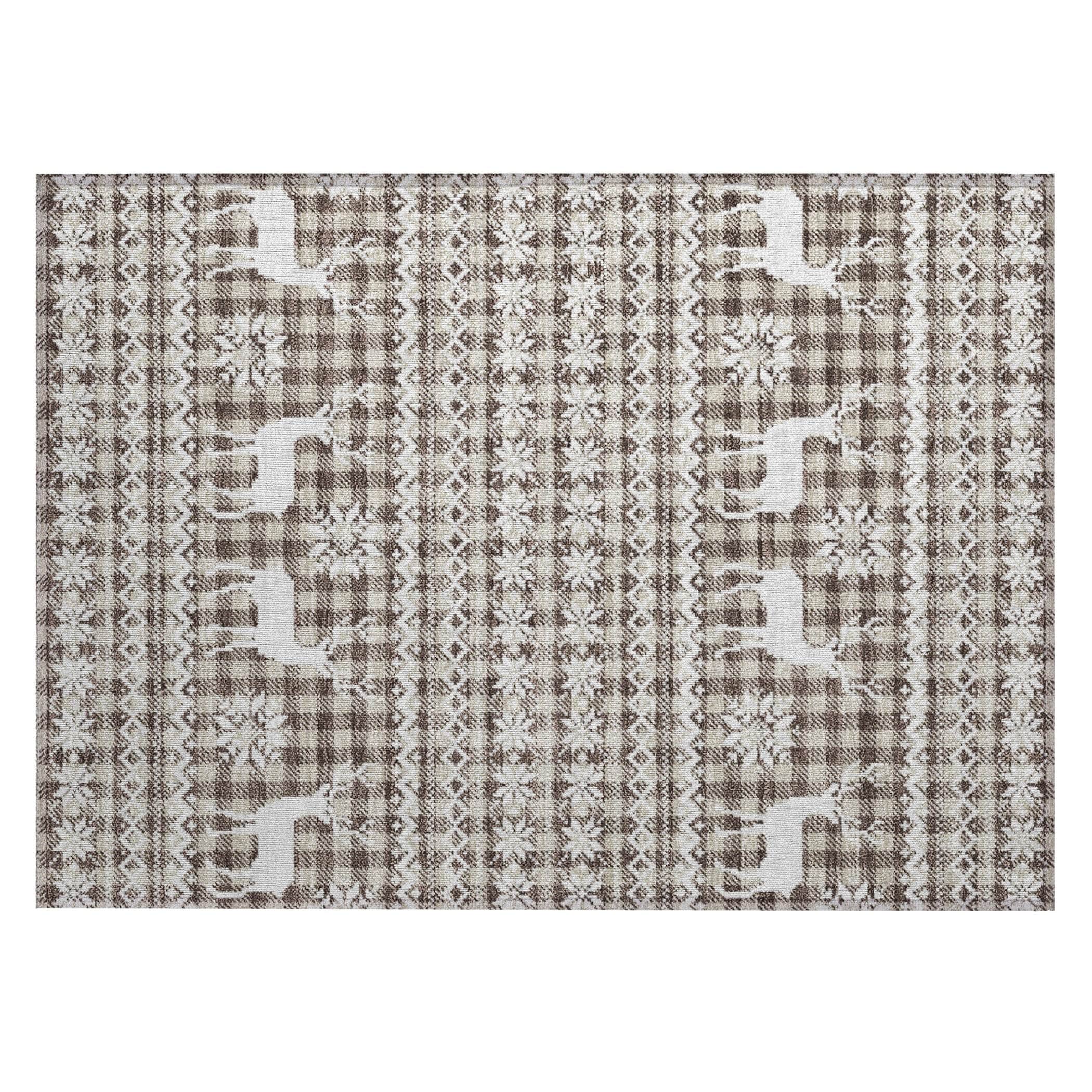Luxury Machine Washable Indoor/Outdoor Holiday WN28 Brown Rug 1'8" x 2'6" #shape_Rectangle
