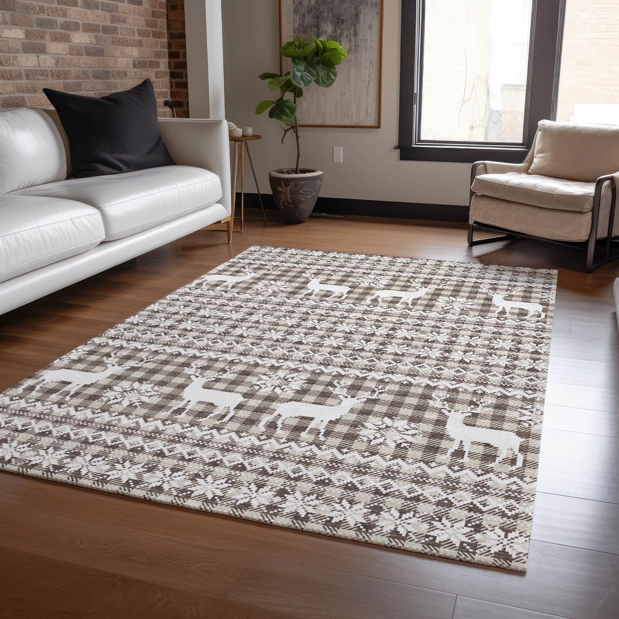 Luxury Machine Washable Indoor/Outdoor Holiday WN28 Brown Rug 2'6" x 3'10" #shape_Rectangle