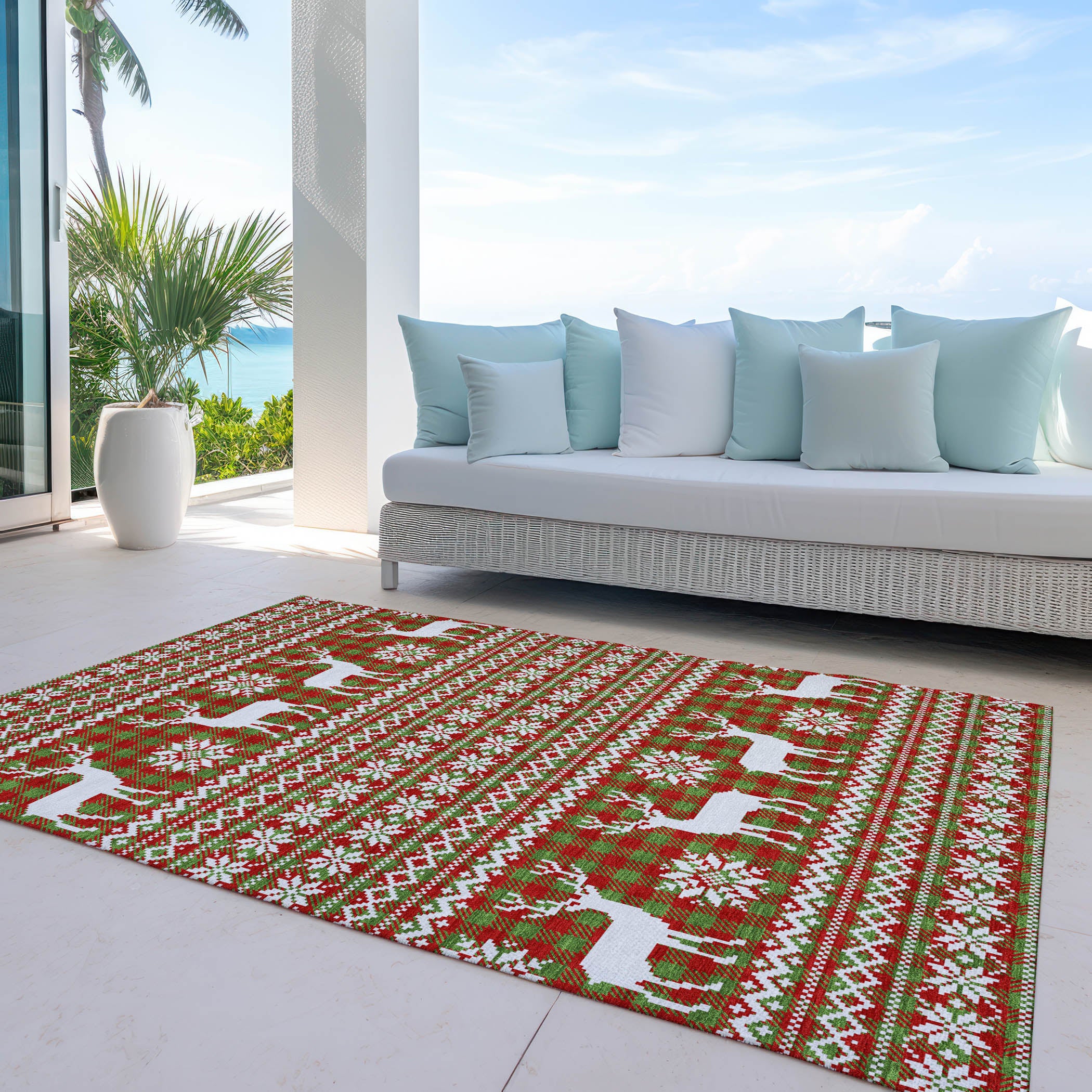 Luxury Machine Washable Indoor/Outdoor Holiday WN28 Fern Green Rug 2'6" x 3'10" #shape_Rectangle