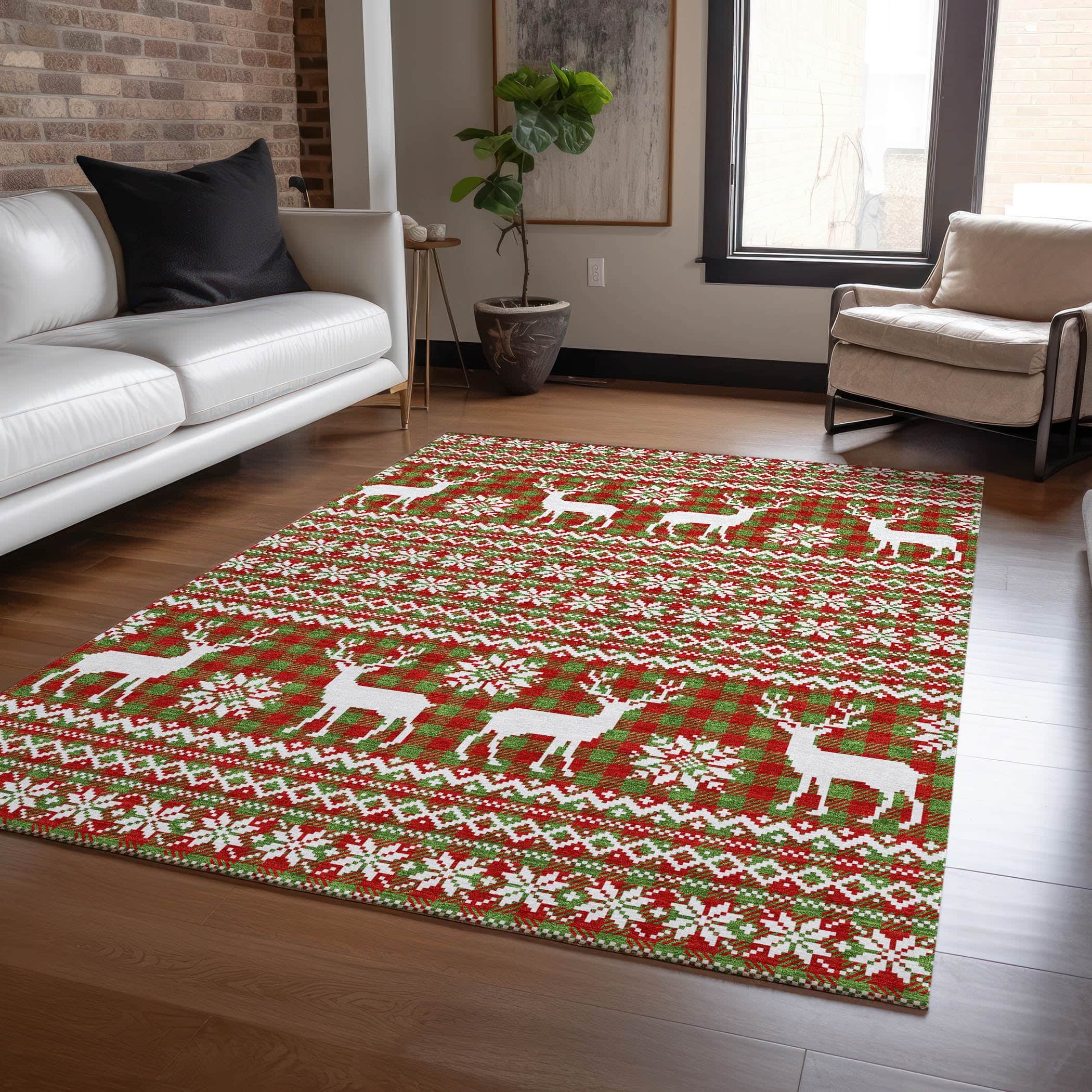 Luxury Machine Washable Indoor/Outdoor Holiday WN28 Fern Green Rug 2'6" x 3'10" #shape_Rectangle