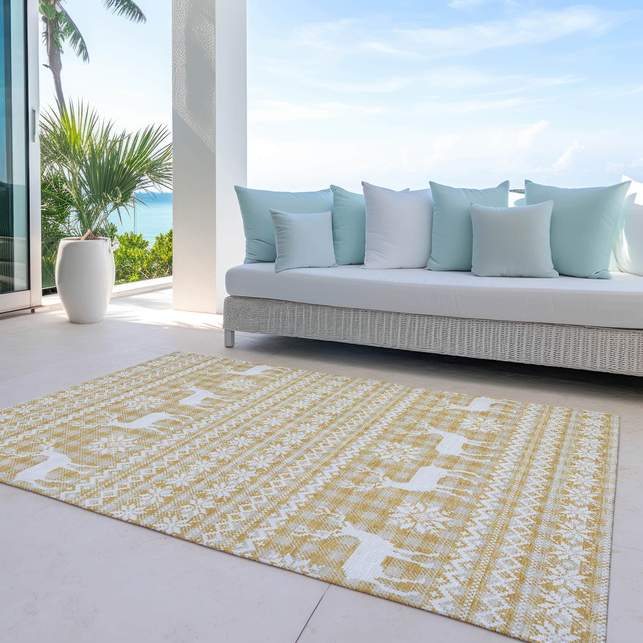 Luxury Machine Washable Indoor/Outdoor Holiday WN28 Gold Rug 2'6" x 3'10" #shape_Rectangle