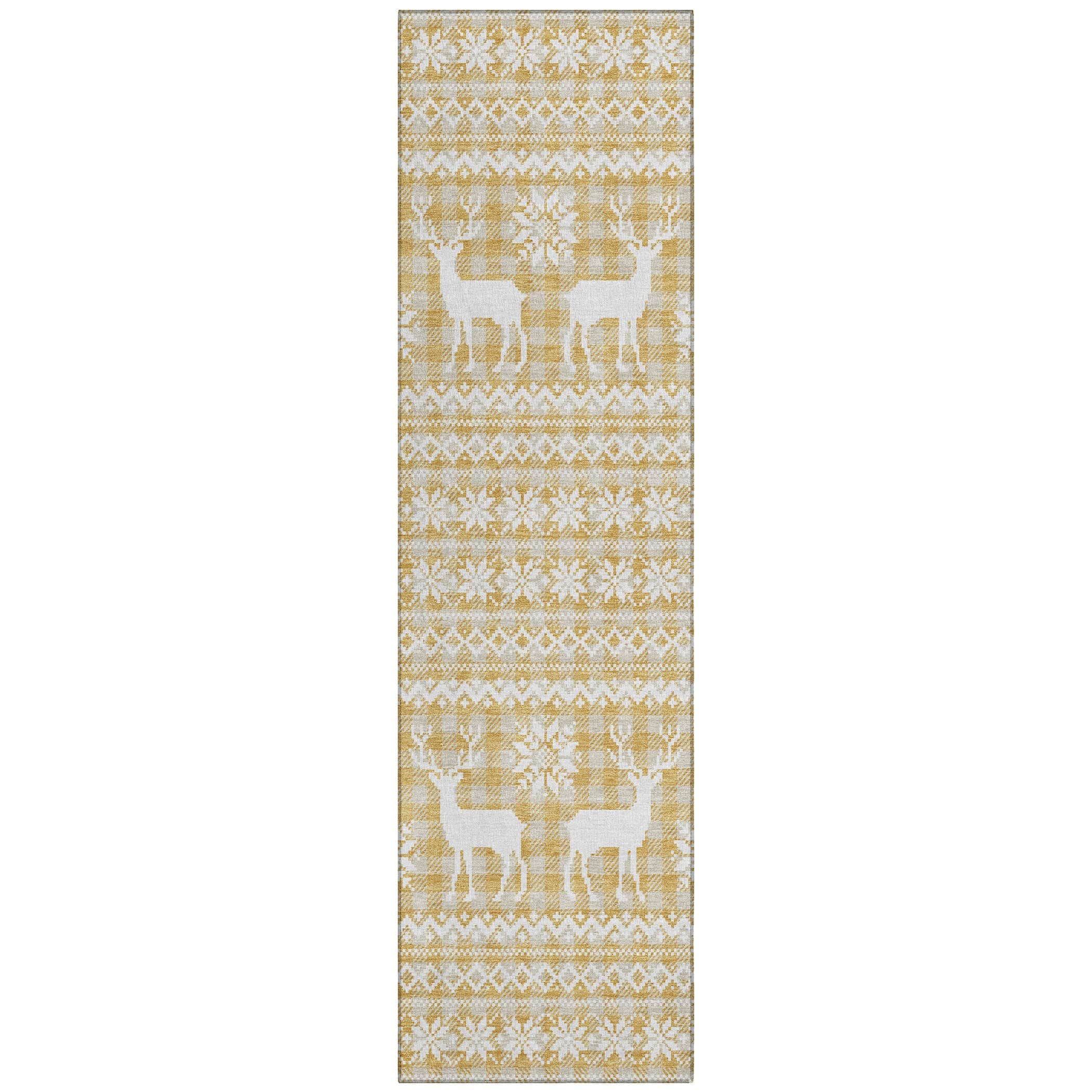 Luxury Machine Washable Indoor/Outdoor Holiday WN28 Gold Rug 2'3" x 7'6" #shape_Runner