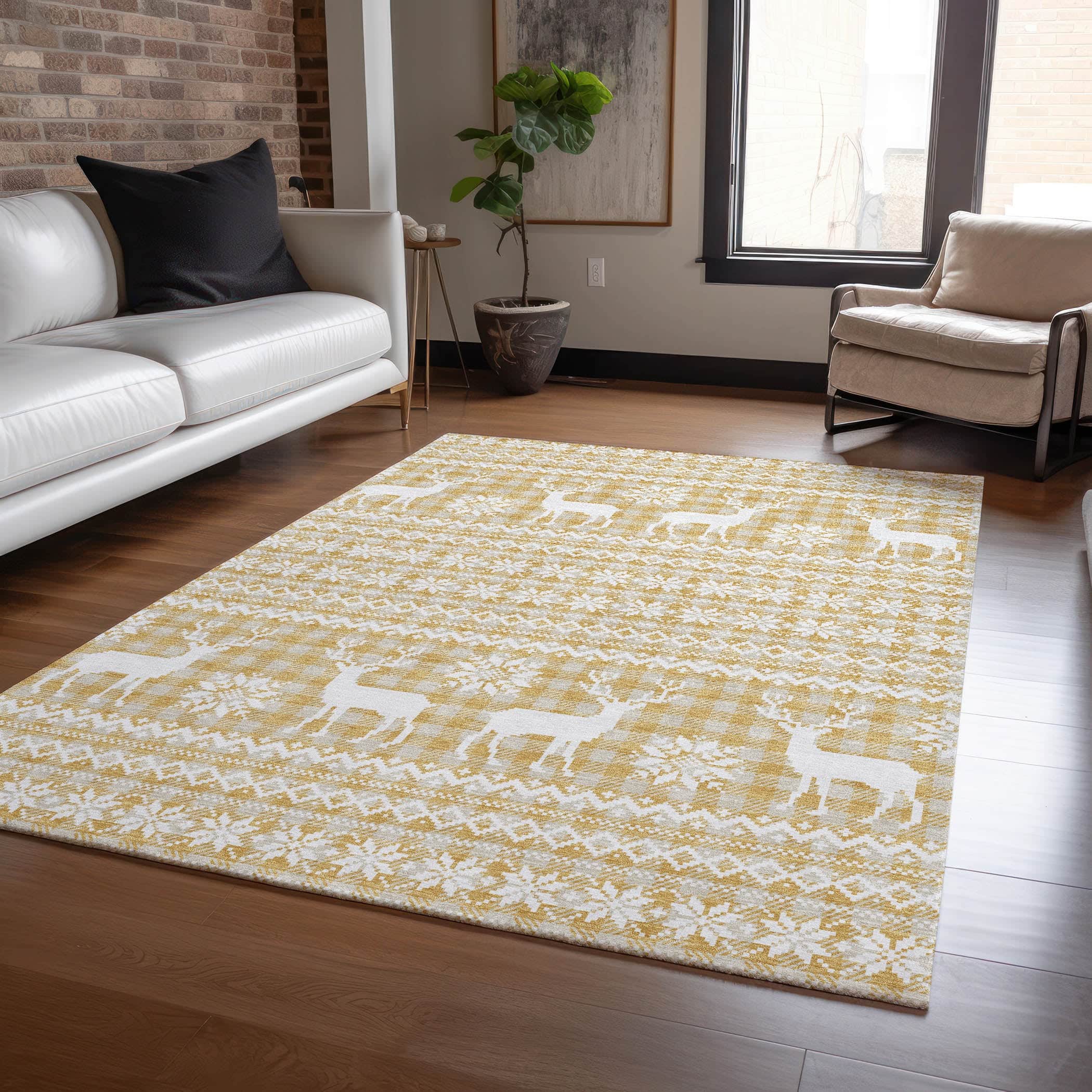Luxury Machine Washable Indoor/Outdoor Holiday WN28 Gold Rug 2'6" x 3'10" #shape_Rectangle
