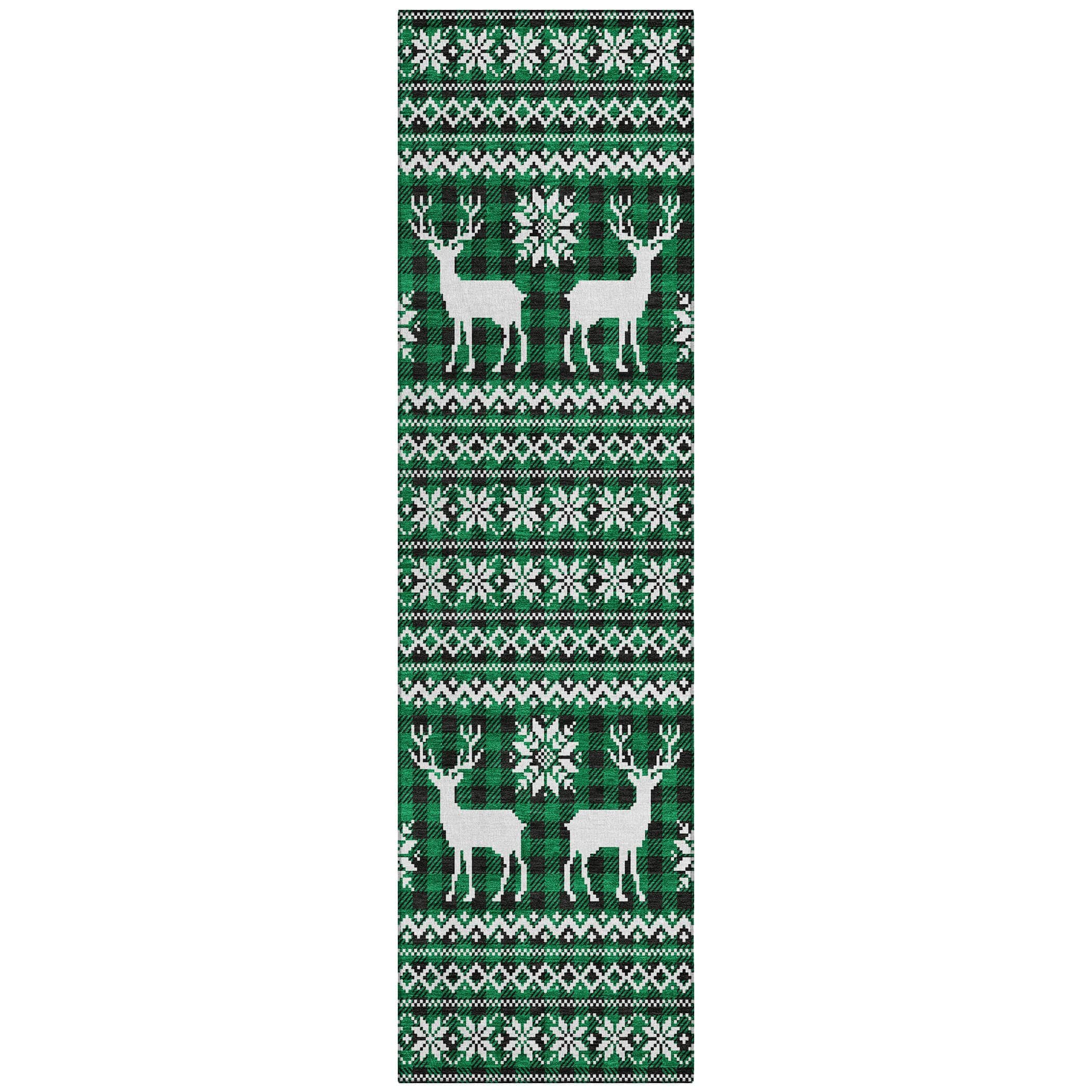 Luxury Machine Washable Indoor/Outdoor Holiday WN28 Green Rug 2'3" x 7'6" #shape_Runner