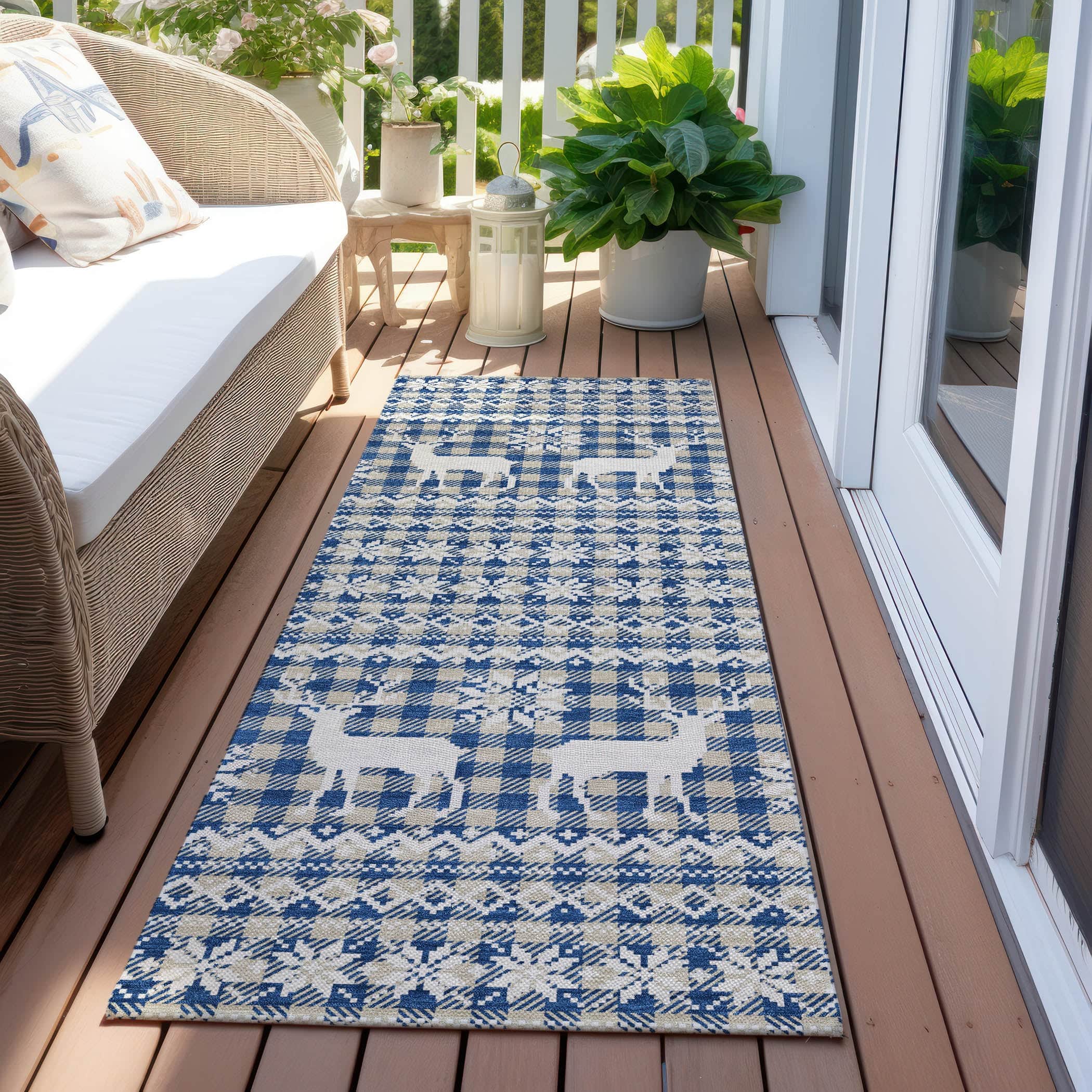 Luxury Machine Washable Indoor/Outdoor Holiday WN28 Navy Blue Rug 2'3" x 7'6" #shape_Runner