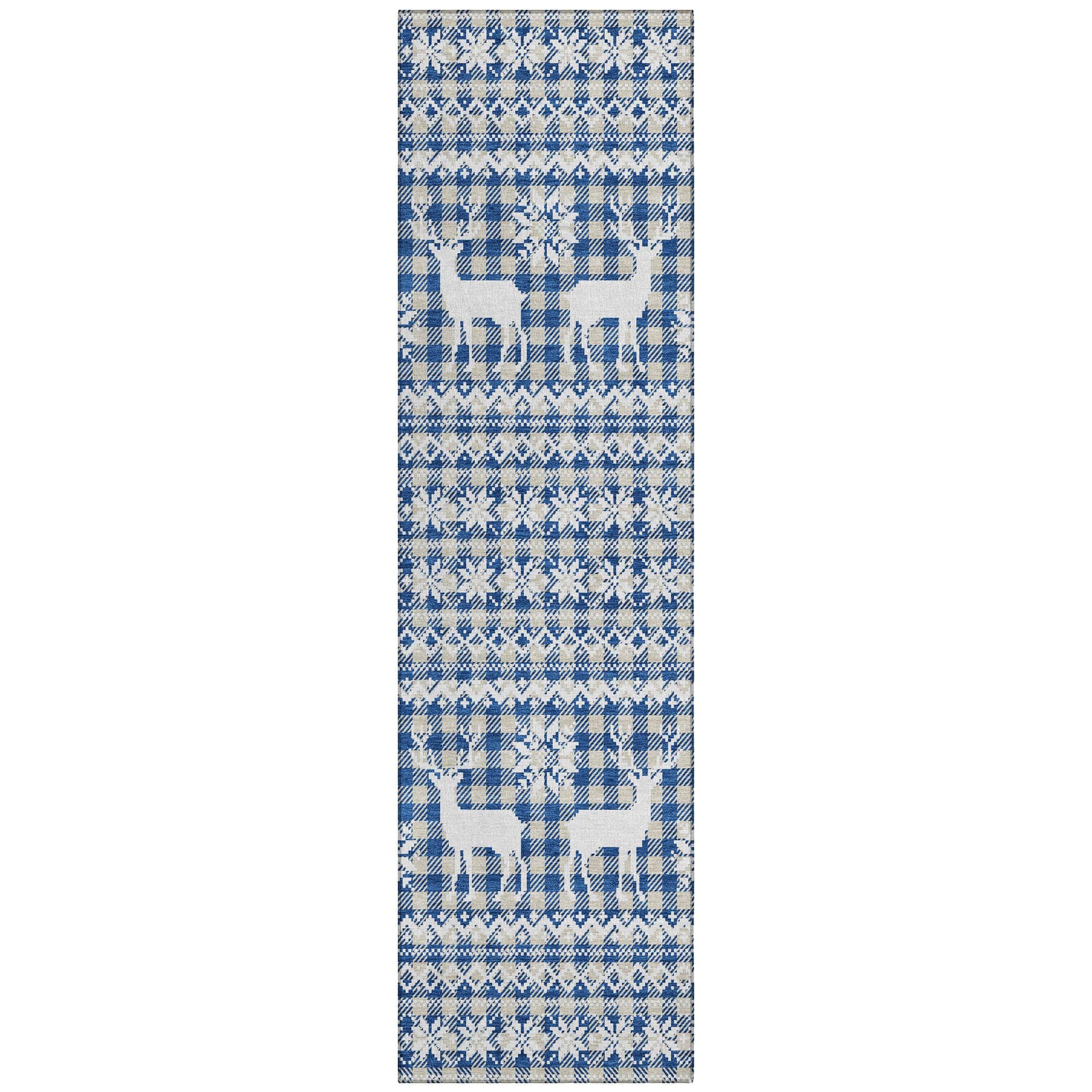 Luxury Machine Washable Indoor/Outdoor Holiday WN28 Navy Blue Rug 2'3" x 7'6" #shape_Runner