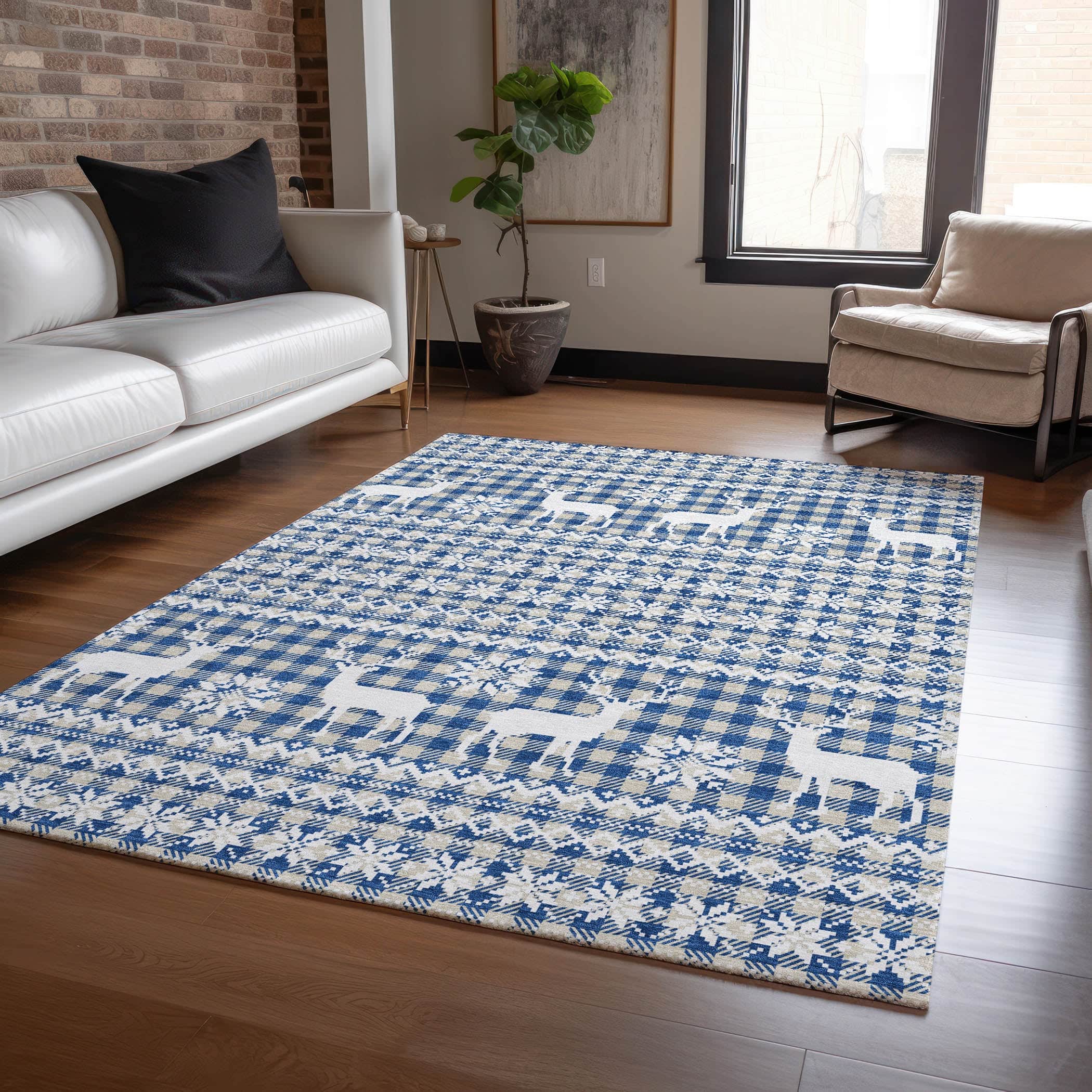 Luxury Machine Washable Indoor/Outdoor Holiday WN28 Navy Blue Rug 2'6" x 3'10" #shape_Rectangle