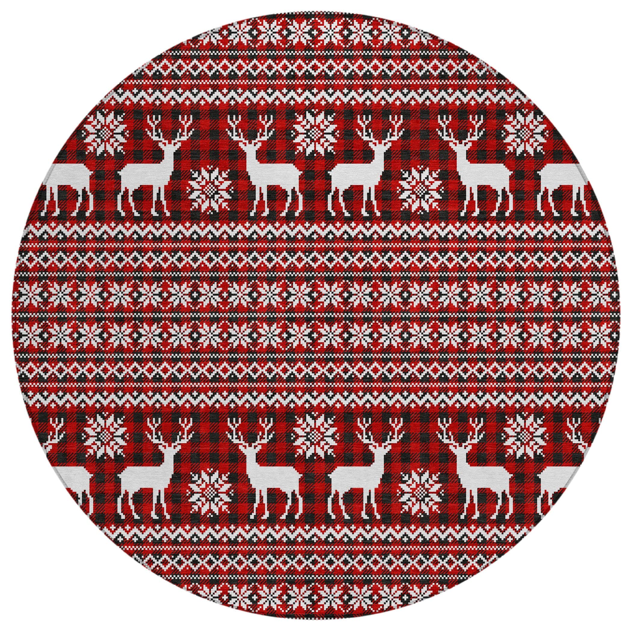 Luxury Machine Washable Indoor/Outdoor Holiday WN28 Red Rug 8' x 8' #shape_Round